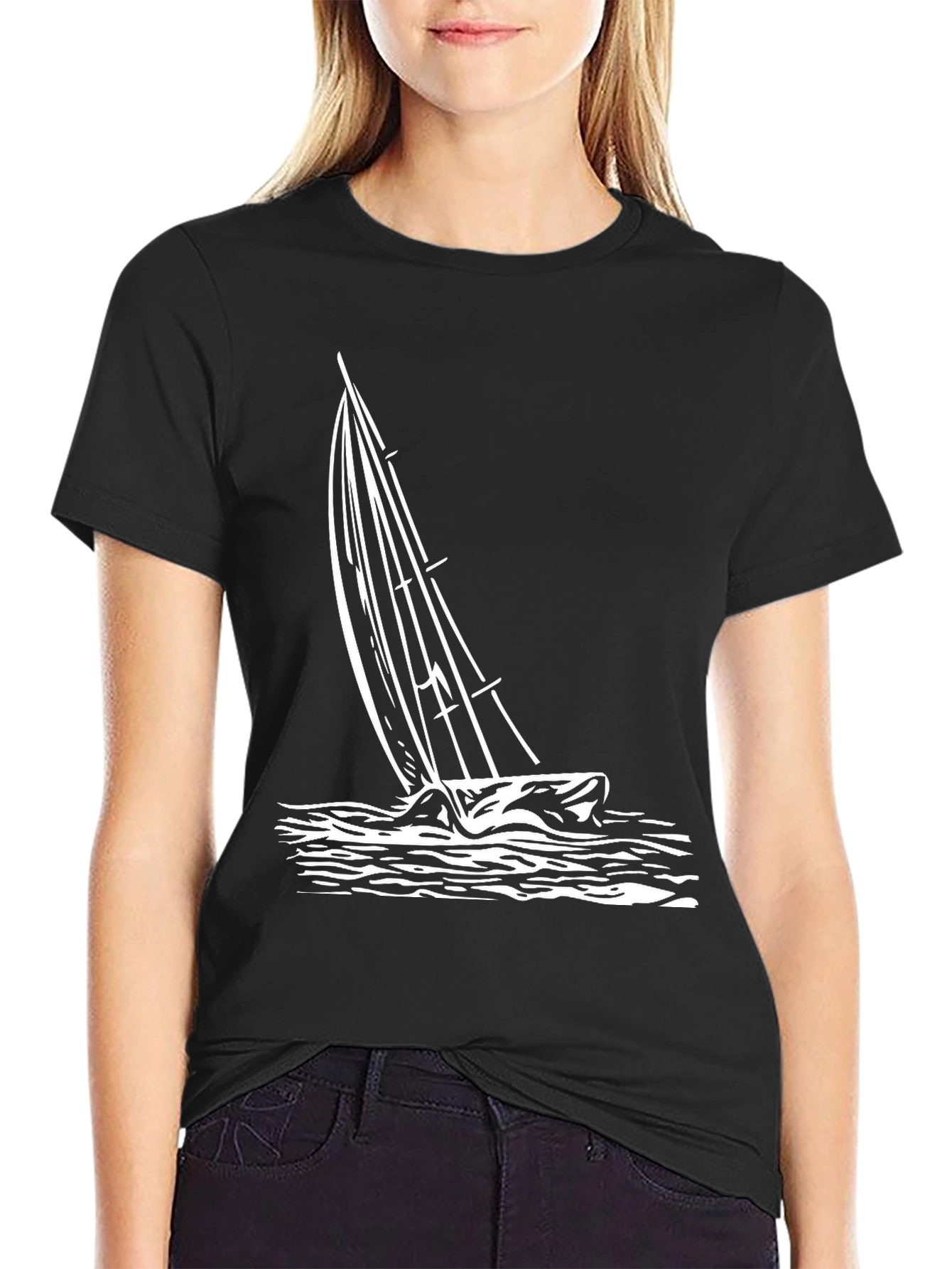 Mens Black Sailboat Graphic T-Shirt
