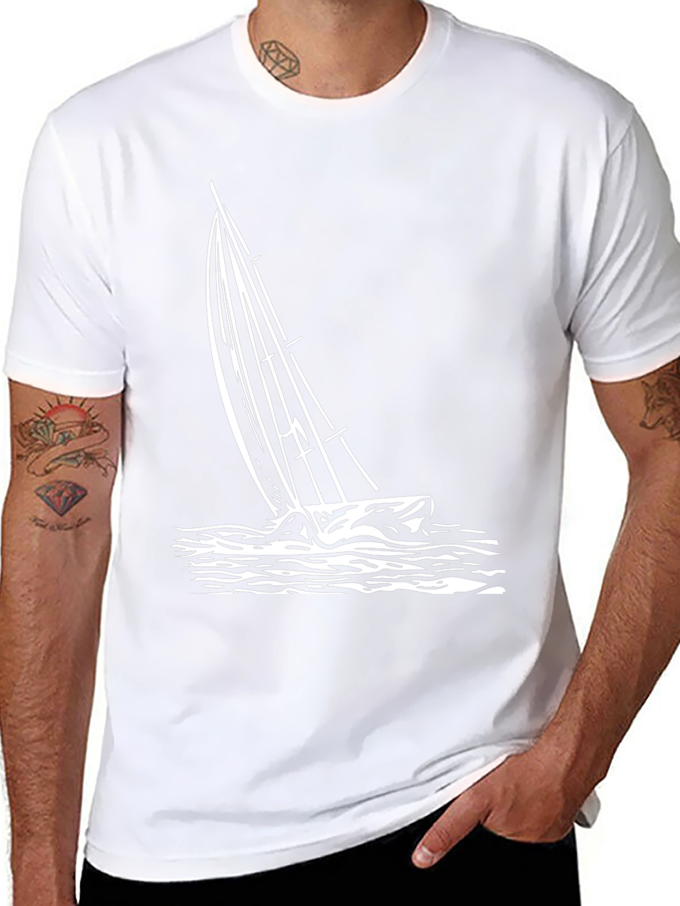 Mens Black Sailboat Graphic T-Shirt
