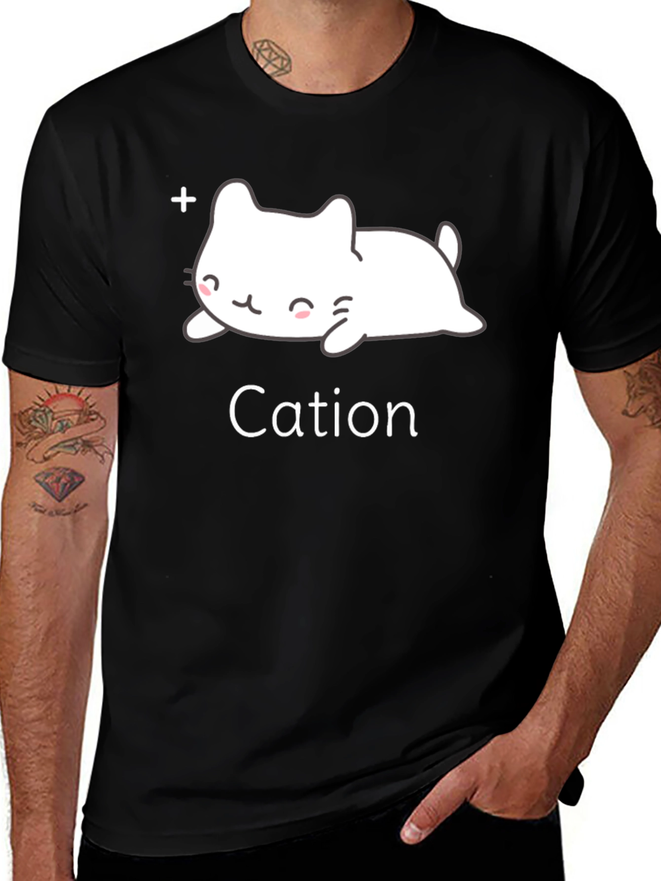 Cute Cation Cat T-Shirt - Black Cotton