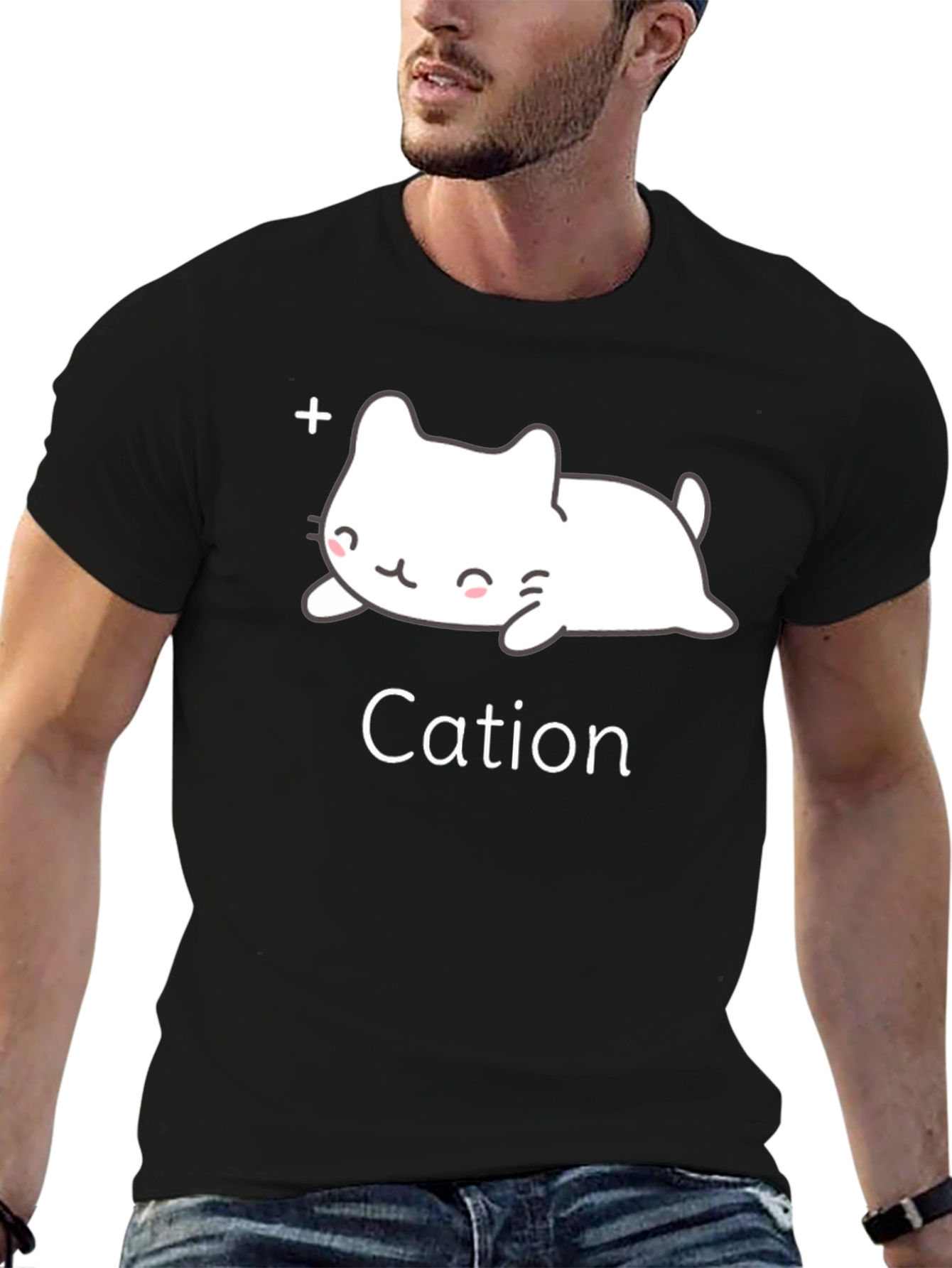 Cute Cation Cat T-Shirt - Black Cotton