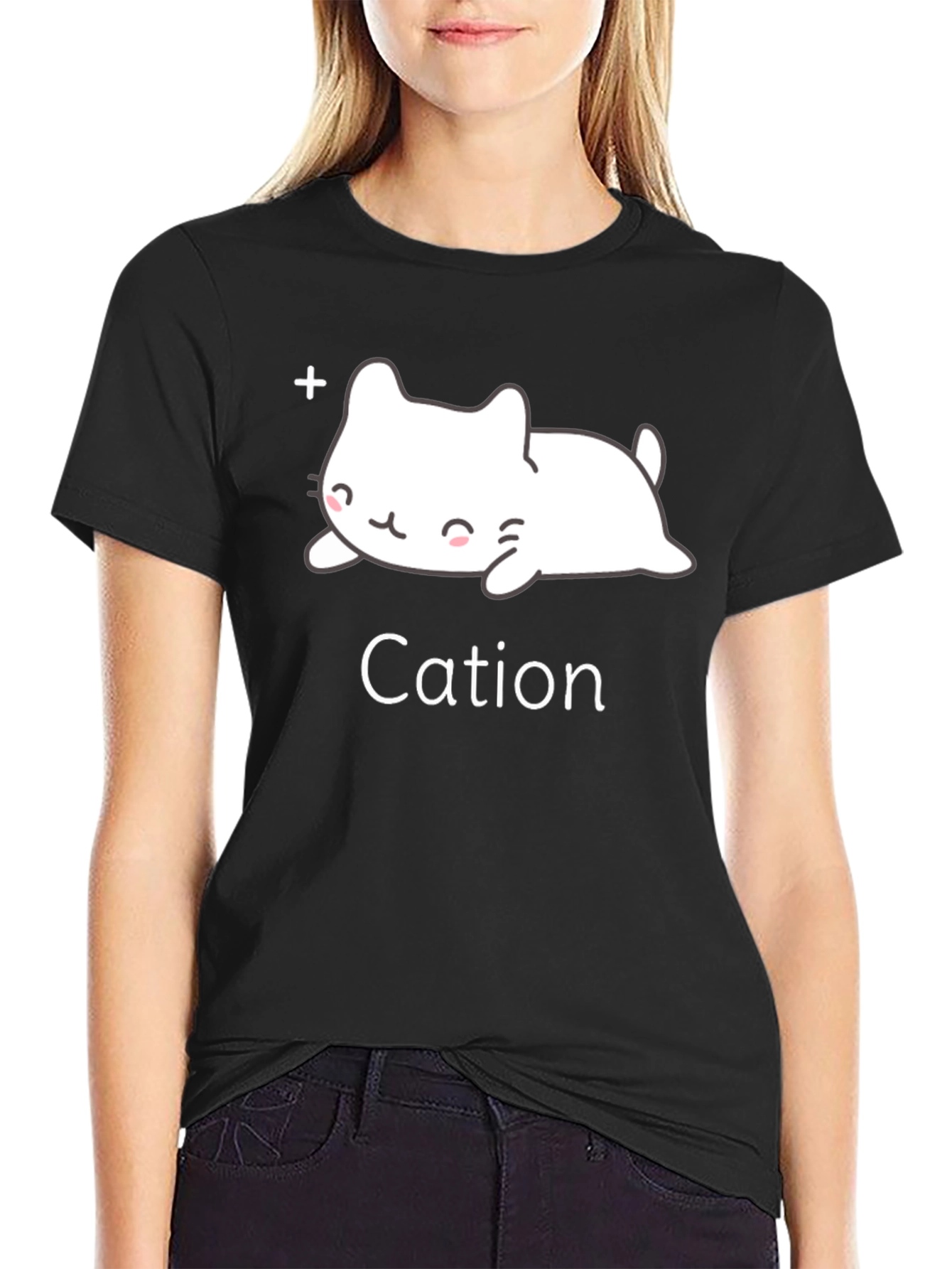 Cute Cation Cat T-Shirt - Black Cotton
