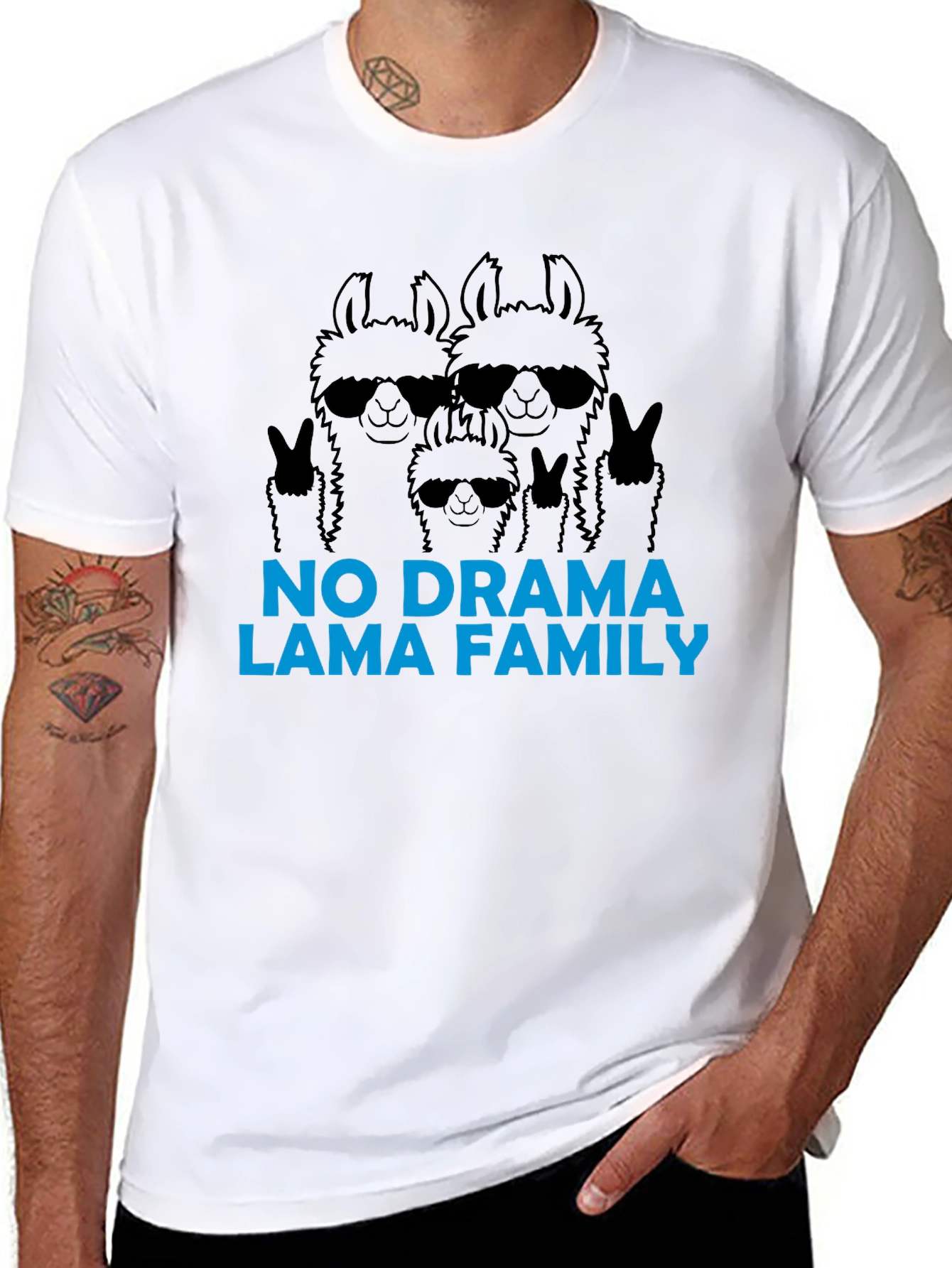 Cool Llama Family Graphic T-Shirt - No Drama
