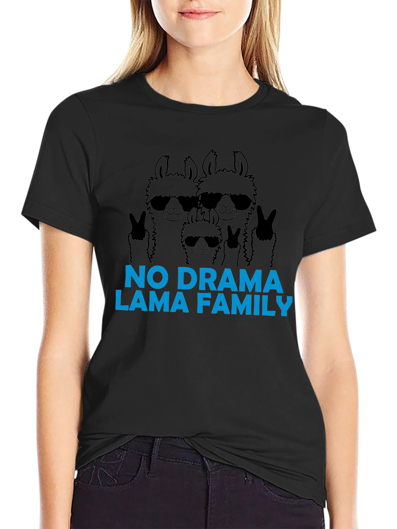 Cool Llama Family Graphic T-Shirt - No Drama