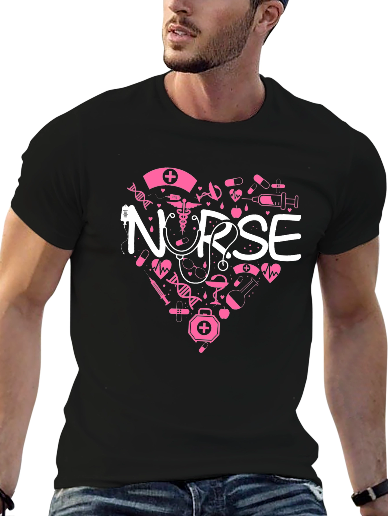 Nurse Love Heart Graphic T-Shirt - Black