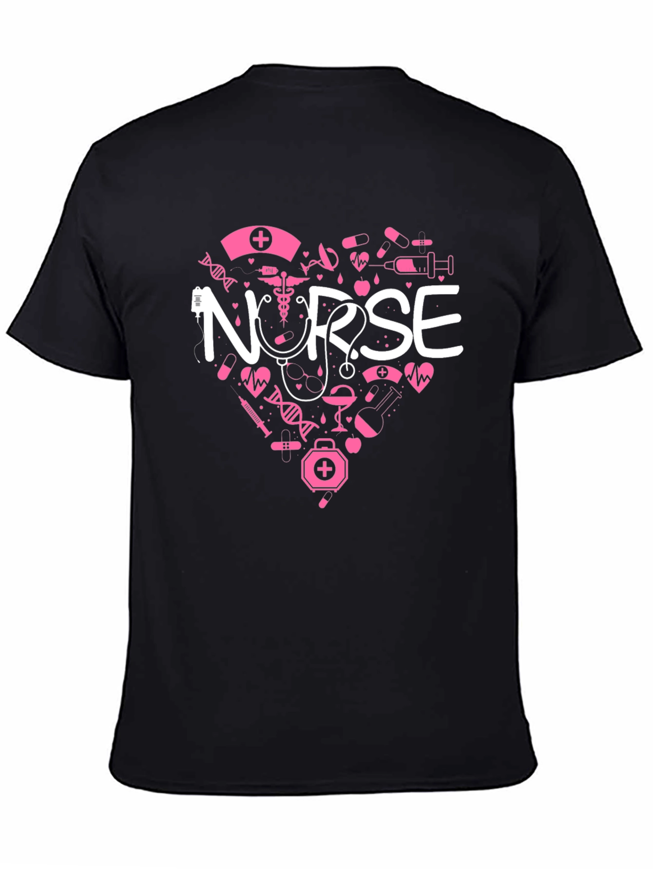 Nurse Love Heart Graphic T-Shirt - Black