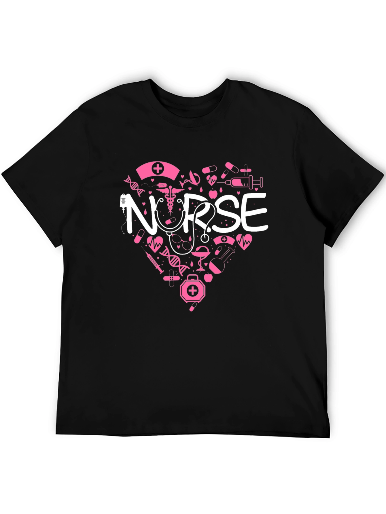 Nurse Love Heart Graphic T-Shirt - Black
