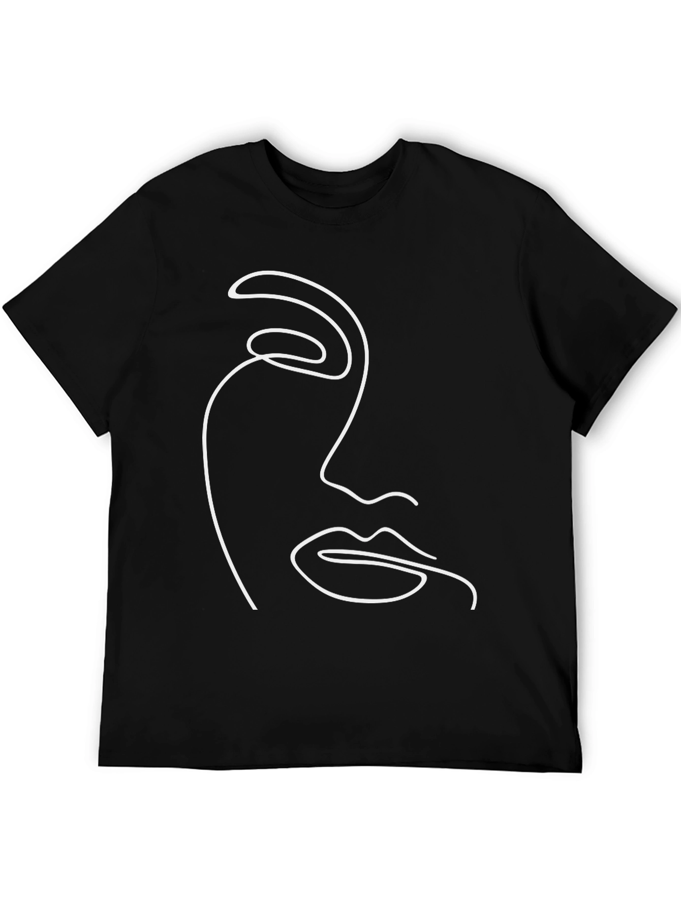 Minimalist Face Line Art T-Shirt - Black