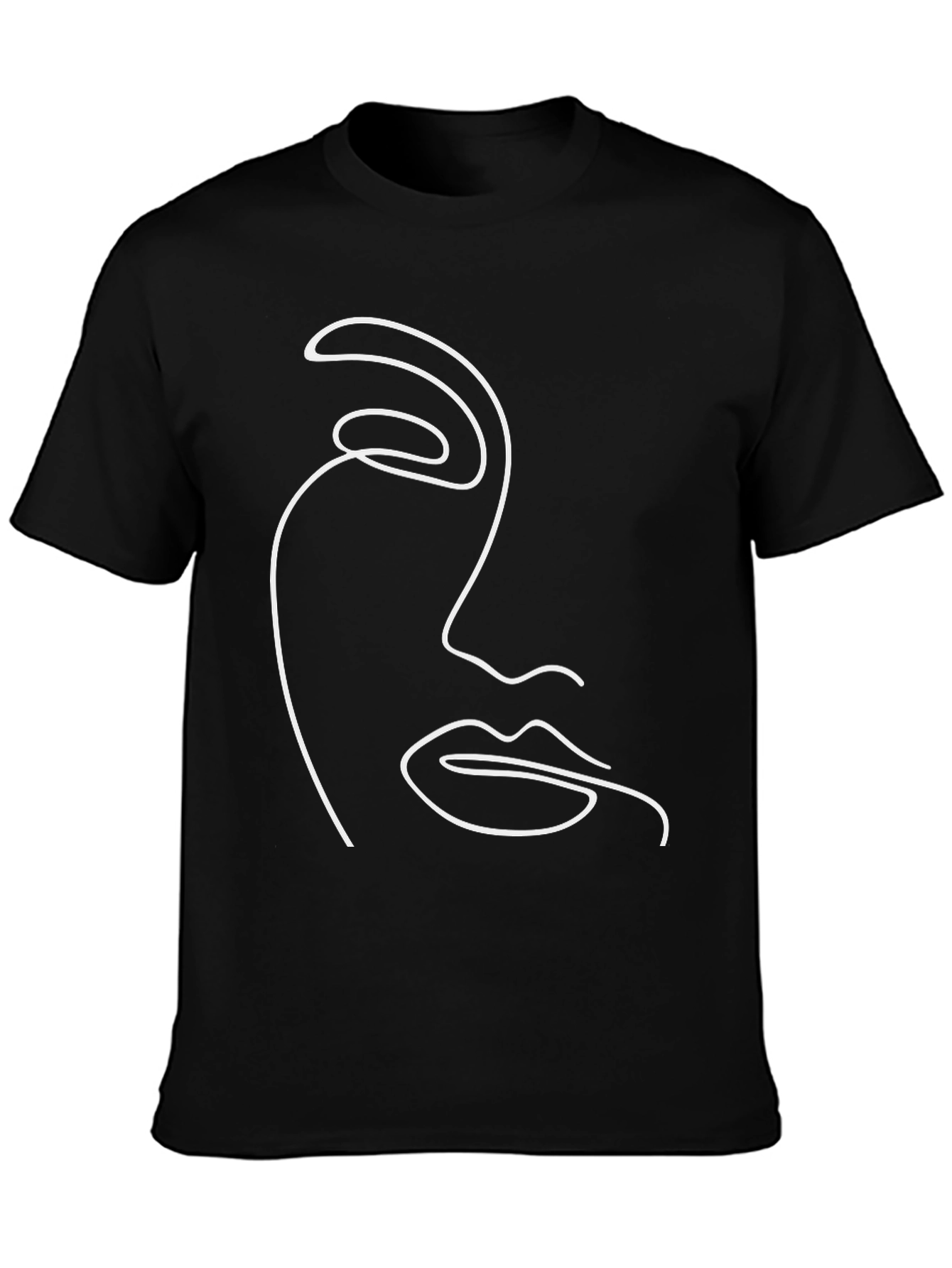 Minimalist Face Line Art T-Shirt - Black