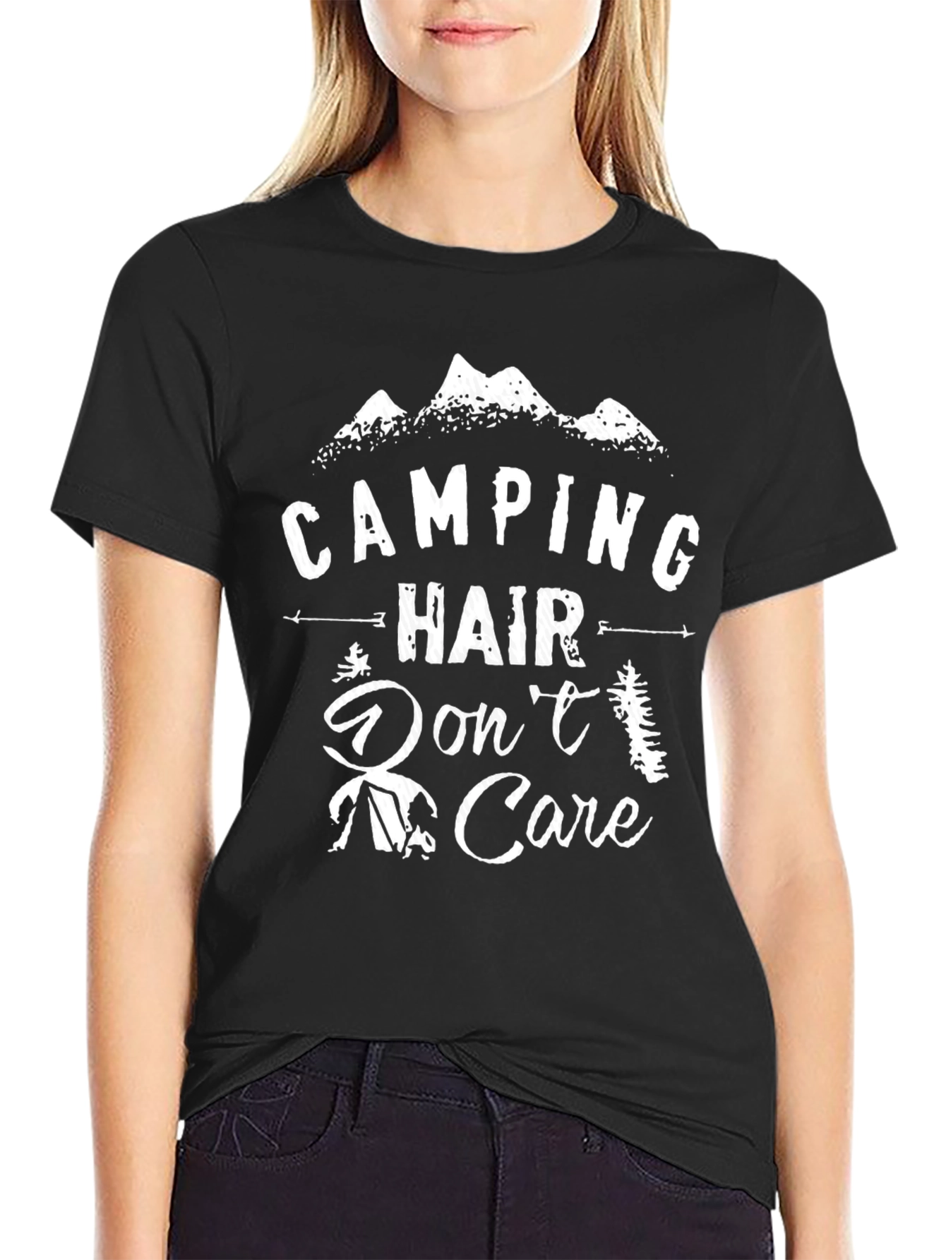 Camping Hair Dont Care Graphic Tee - Black