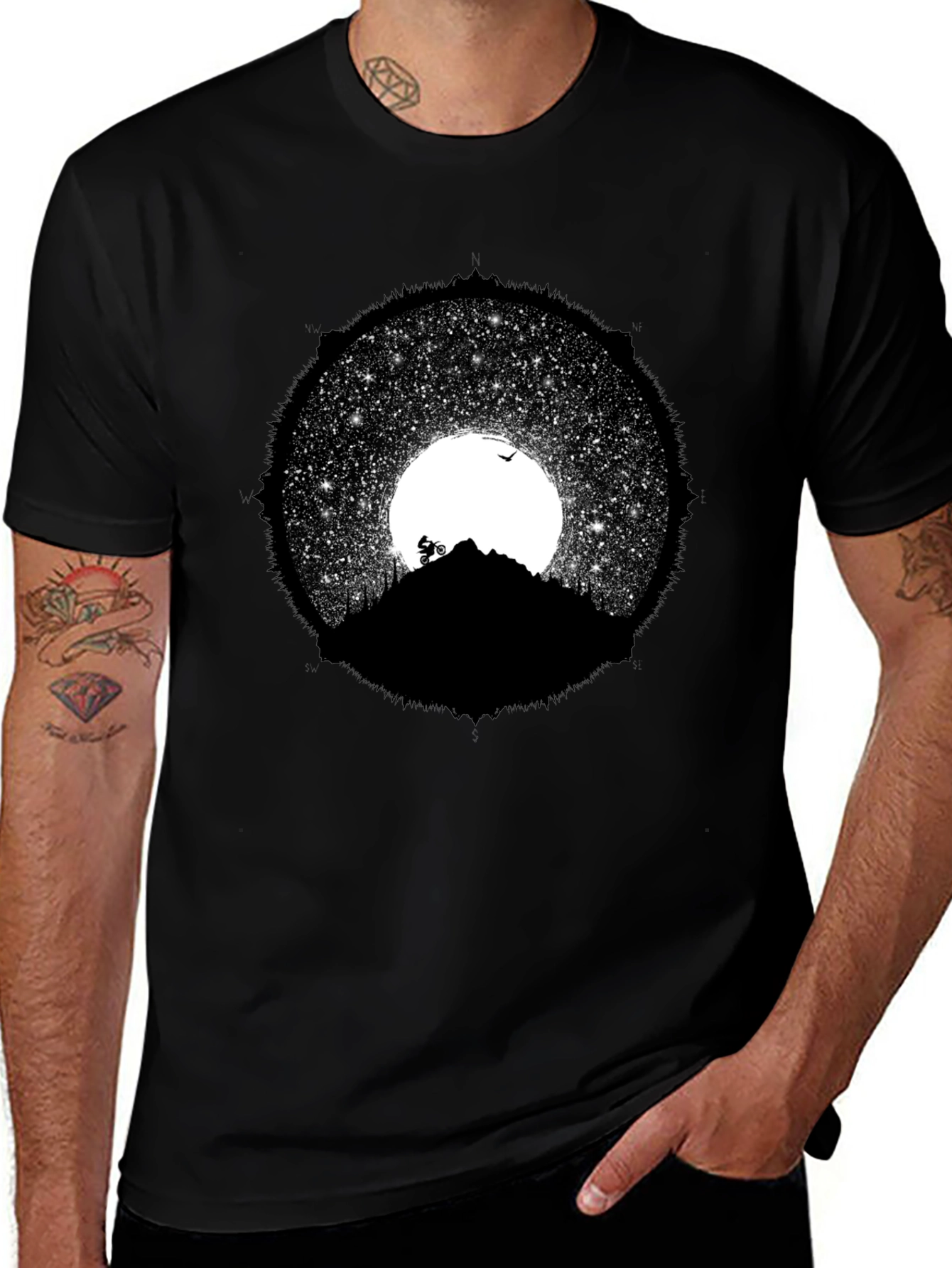 Mountain Biker Graphic Tee - Night Sky Design