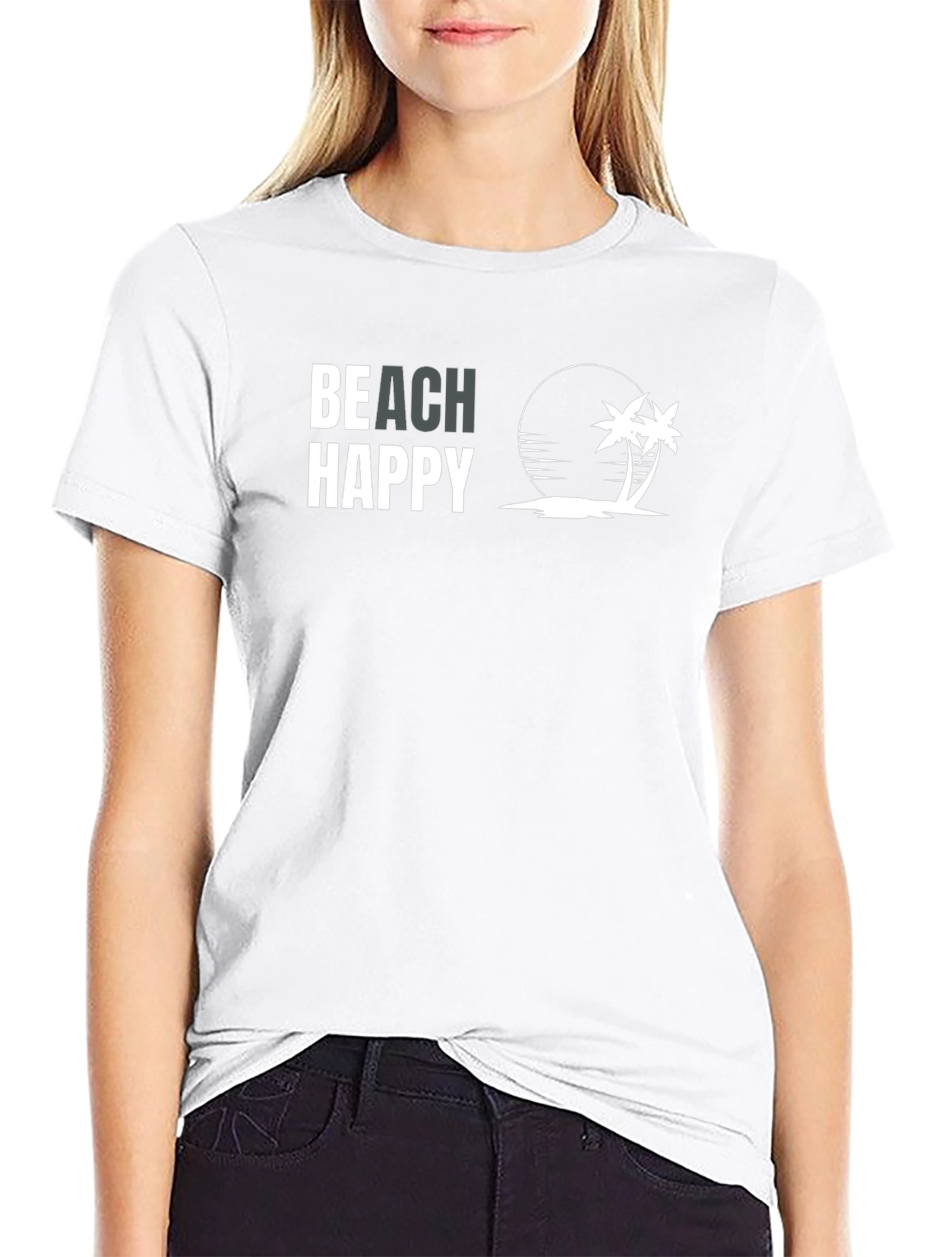 Beach Happy Graphic Tee - Palm Tree Design