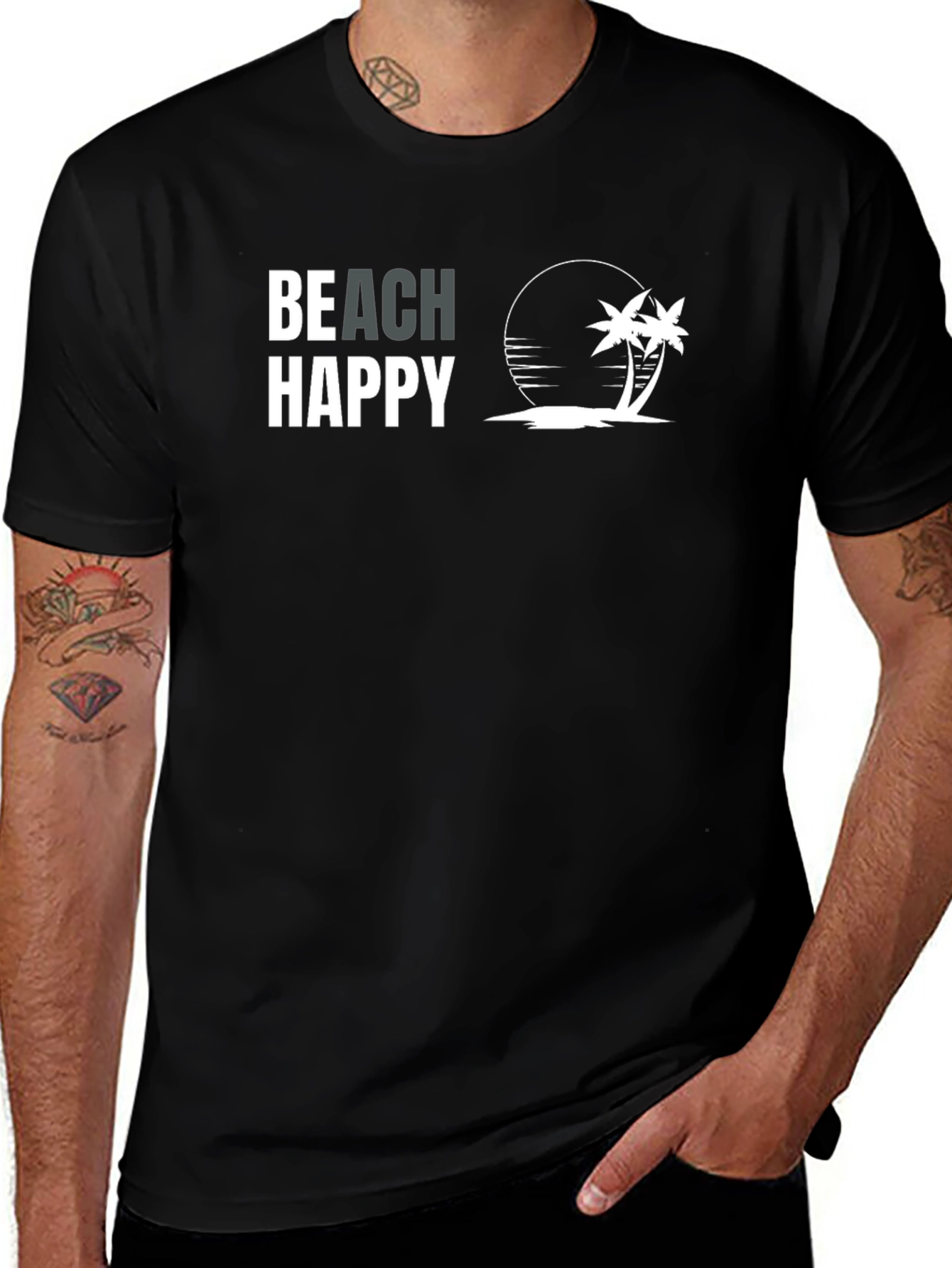 Beach Happy Graphic Tee - Palm Tree Design