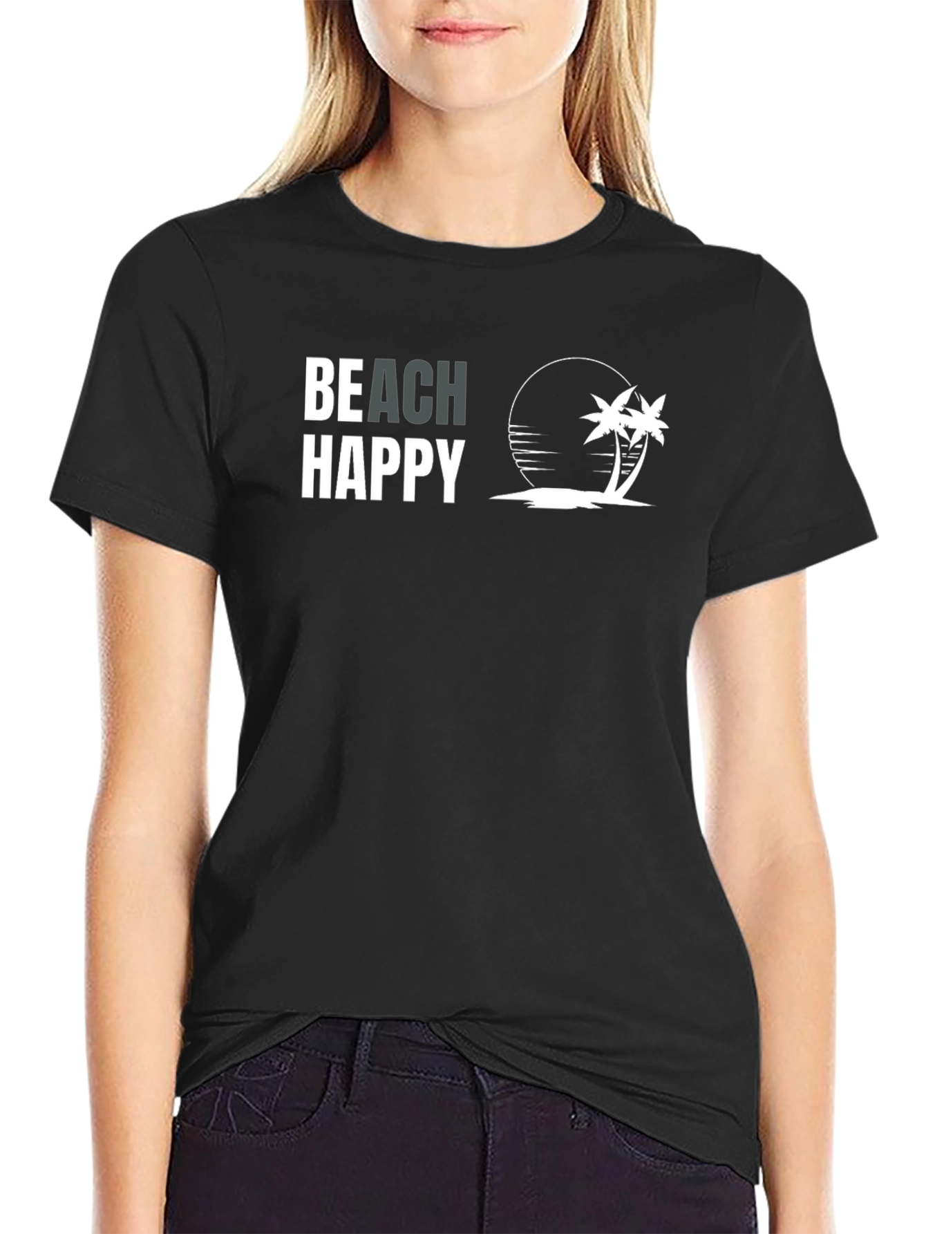 Beach Happy Graphic Tee - Palm Tree Design