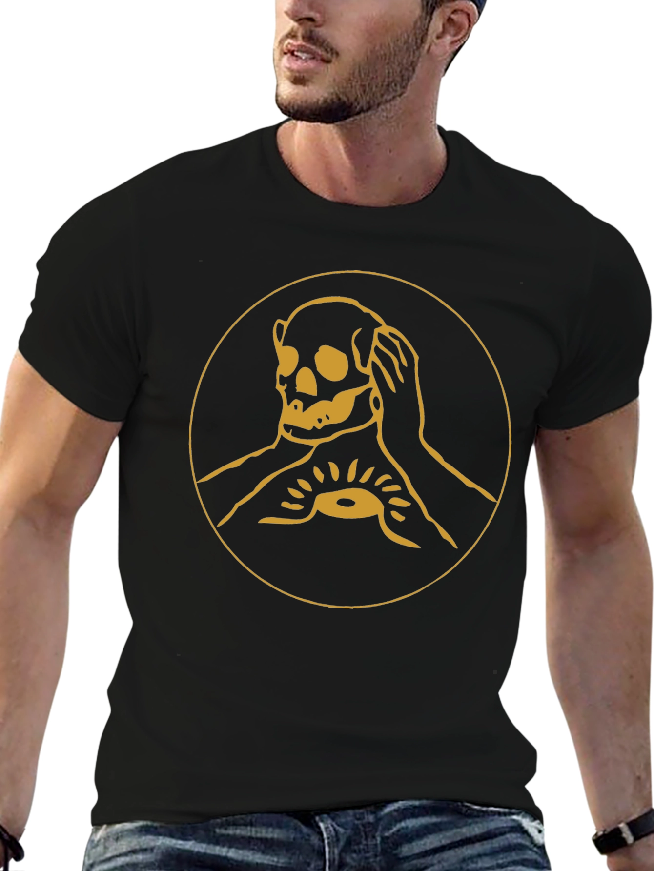 Skull & Hands Graphic Tee - Black Cotton T-Shirt