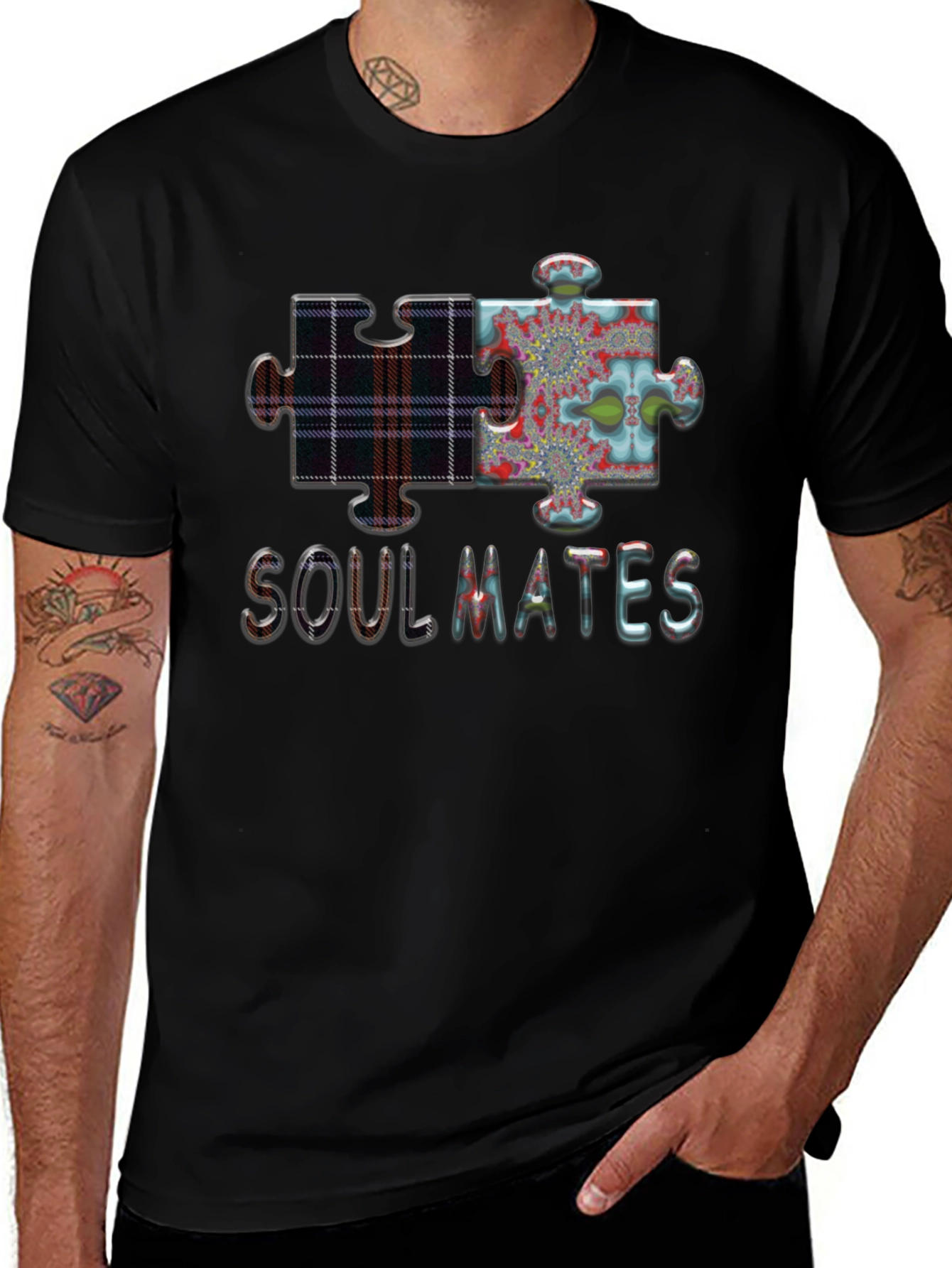 Soulmates Puzzle Piece Graphic Tee - Black