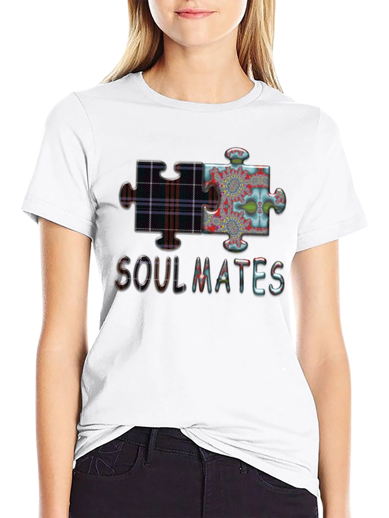 Soulmates Puzzle Piece Graphic Tee - Black