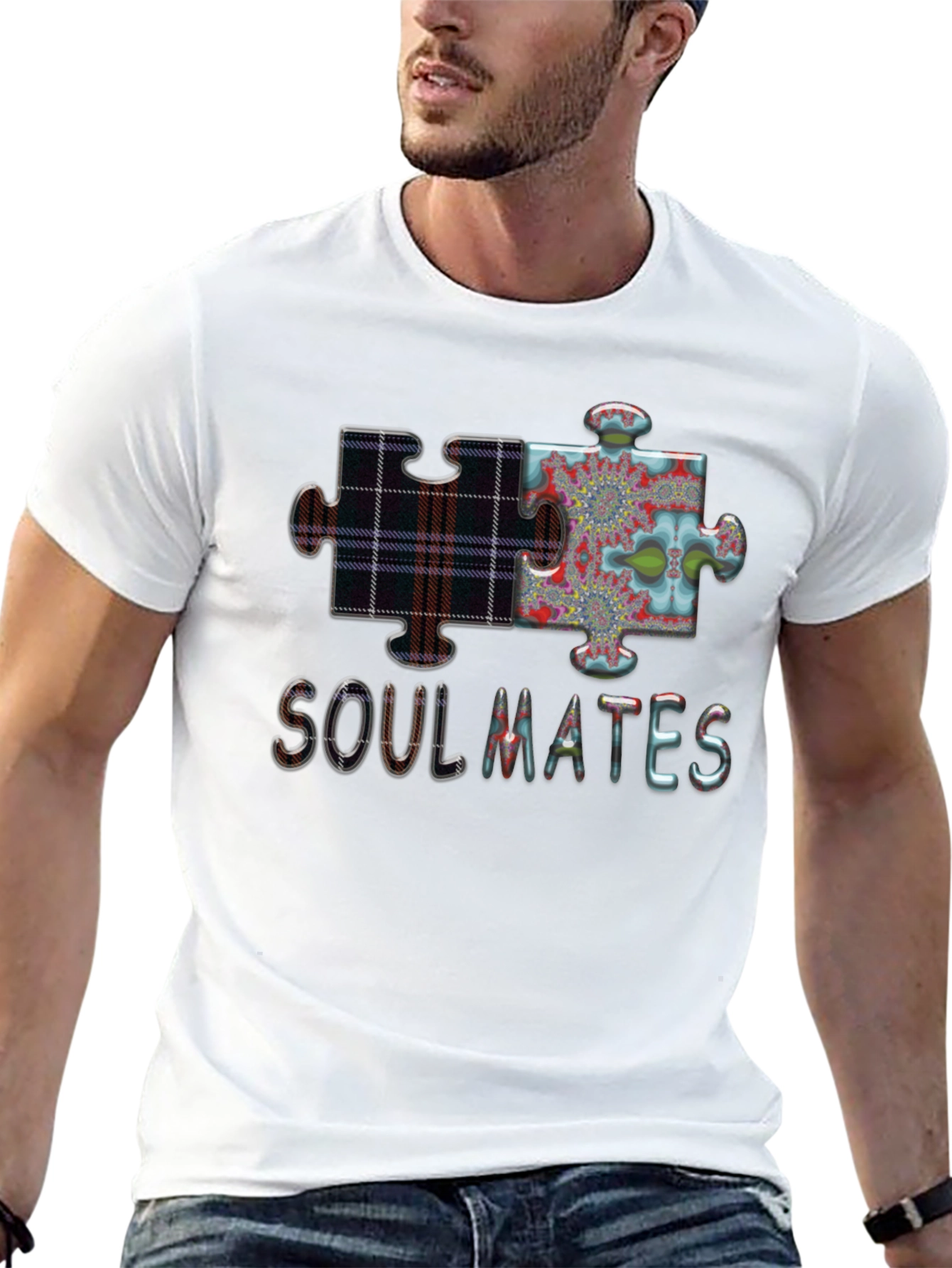 Soulmates Puzzle Piece Graphic Tee - Black
