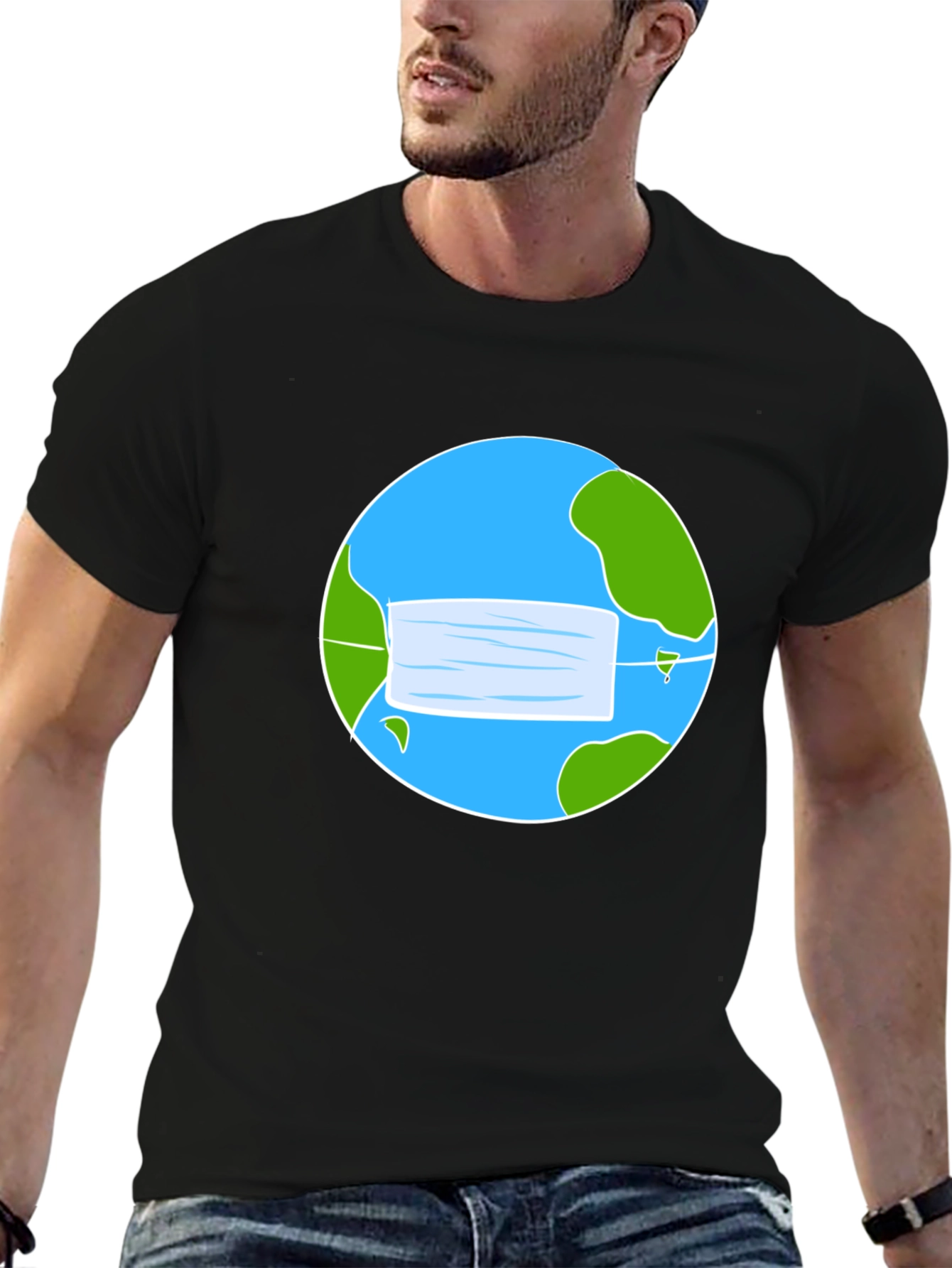 Earth with Mask Graphic Tee - Protect Our Planet