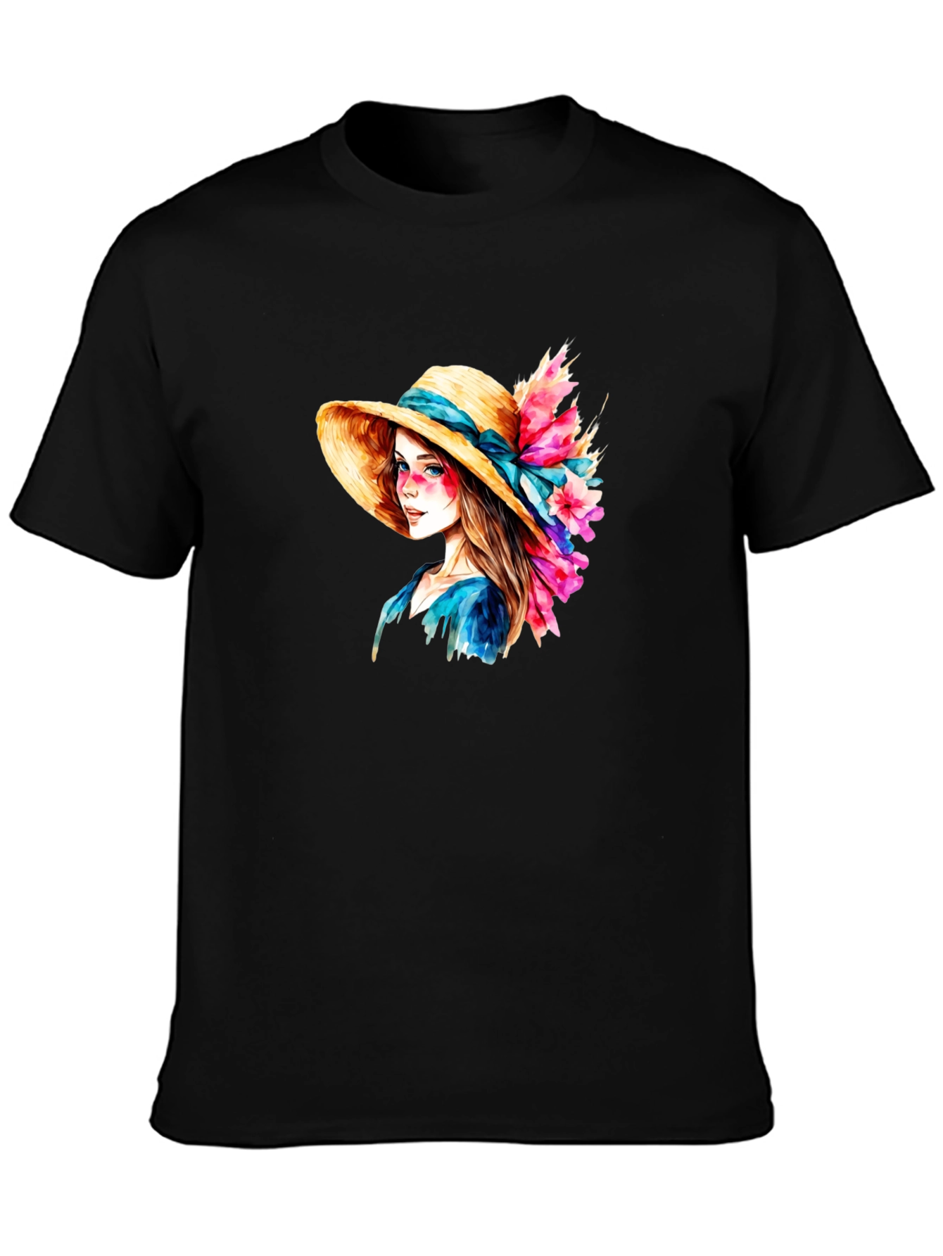 Floral Hat Lady Graphic Tee - Artistic Design