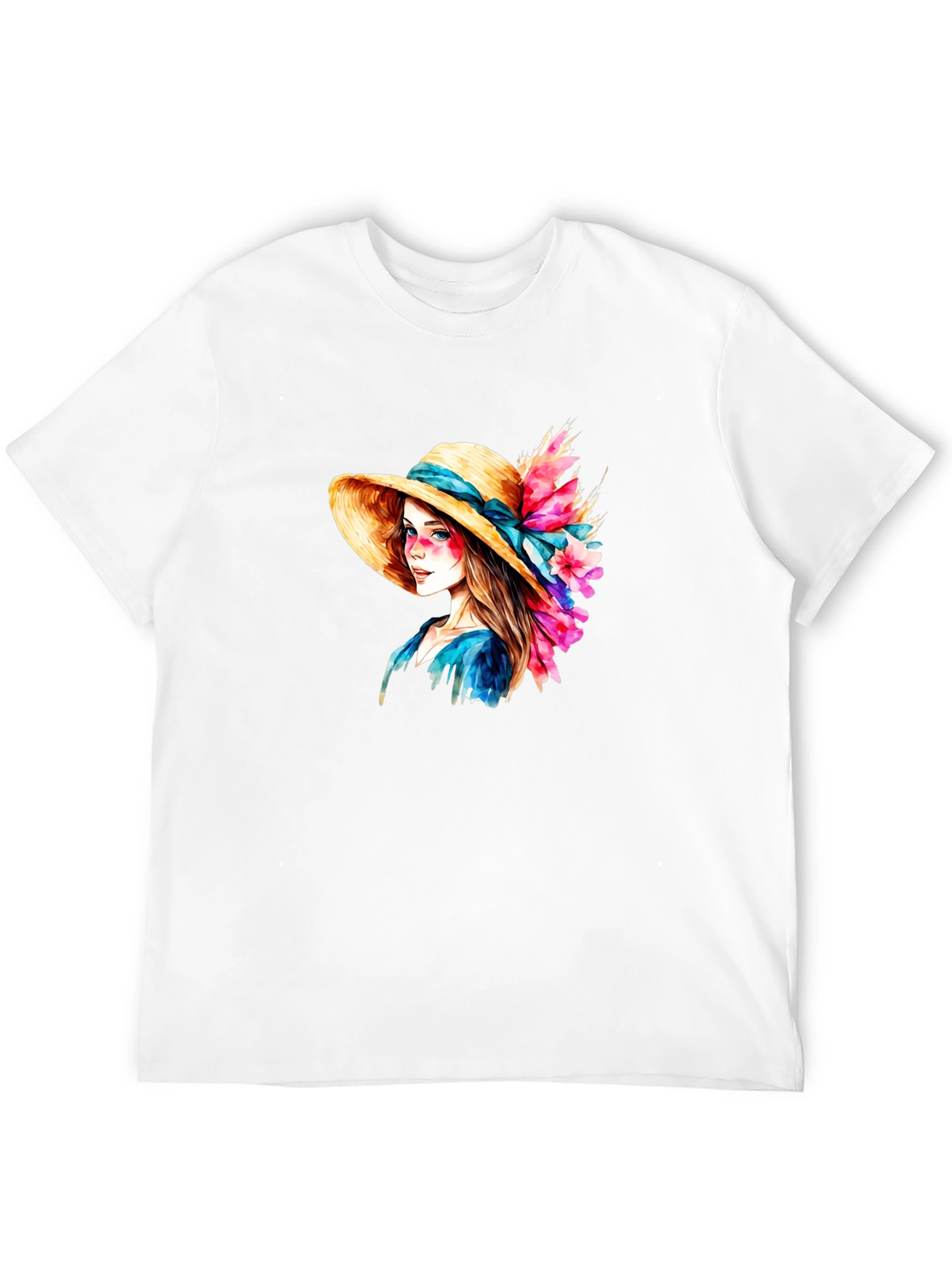 Floral Hat Lady Graphic Tee - Artistic Design