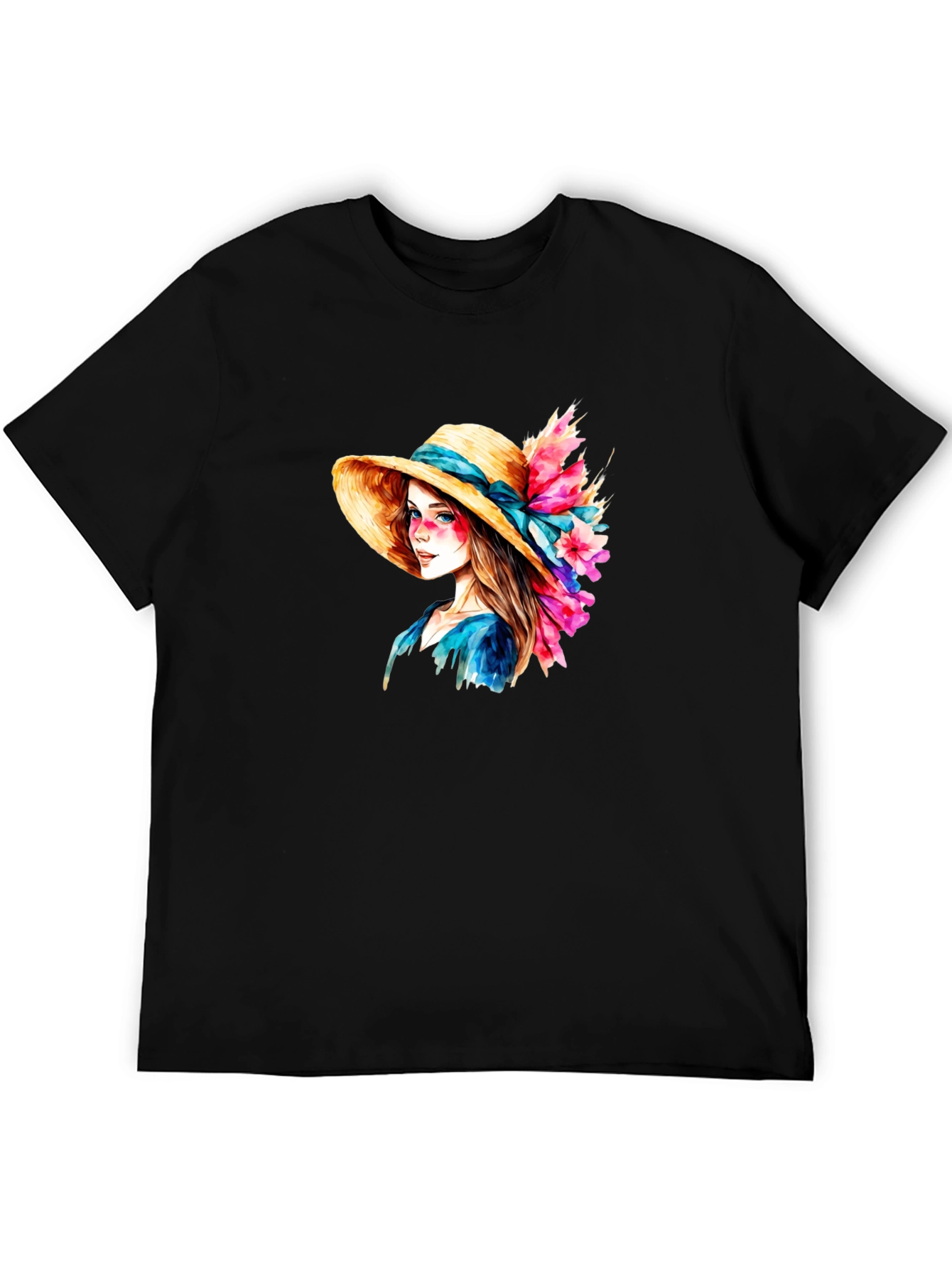 Floral Hat Lady Graphic Tee - Artistic Design