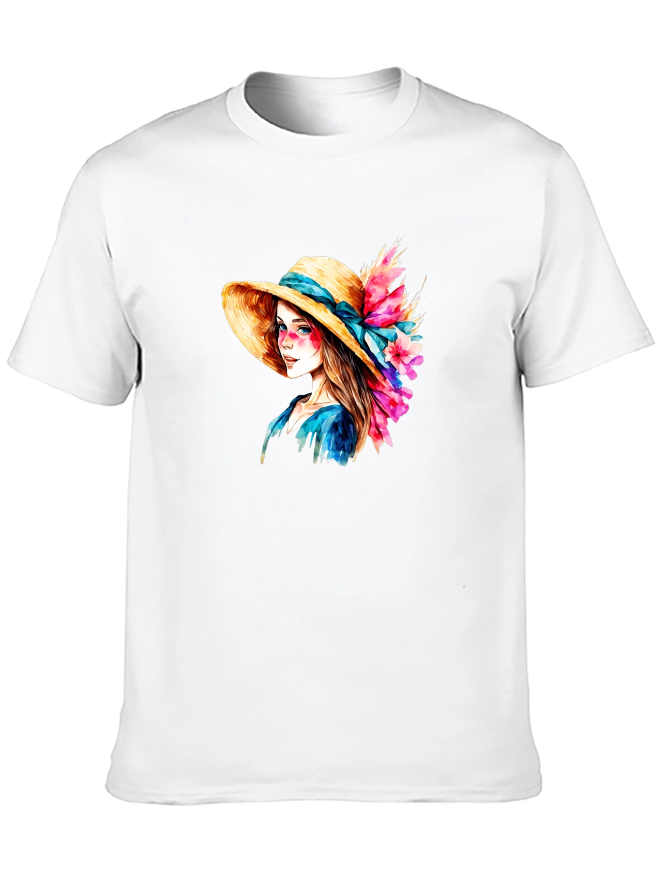 Floral Hat Lady Graphic Tee - Artistic Design