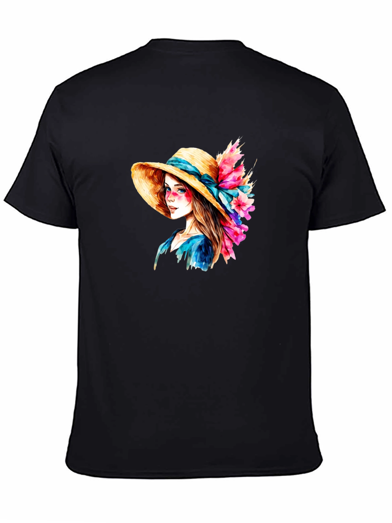 Floral Hat Lady Graphic Tee - Artistic Design