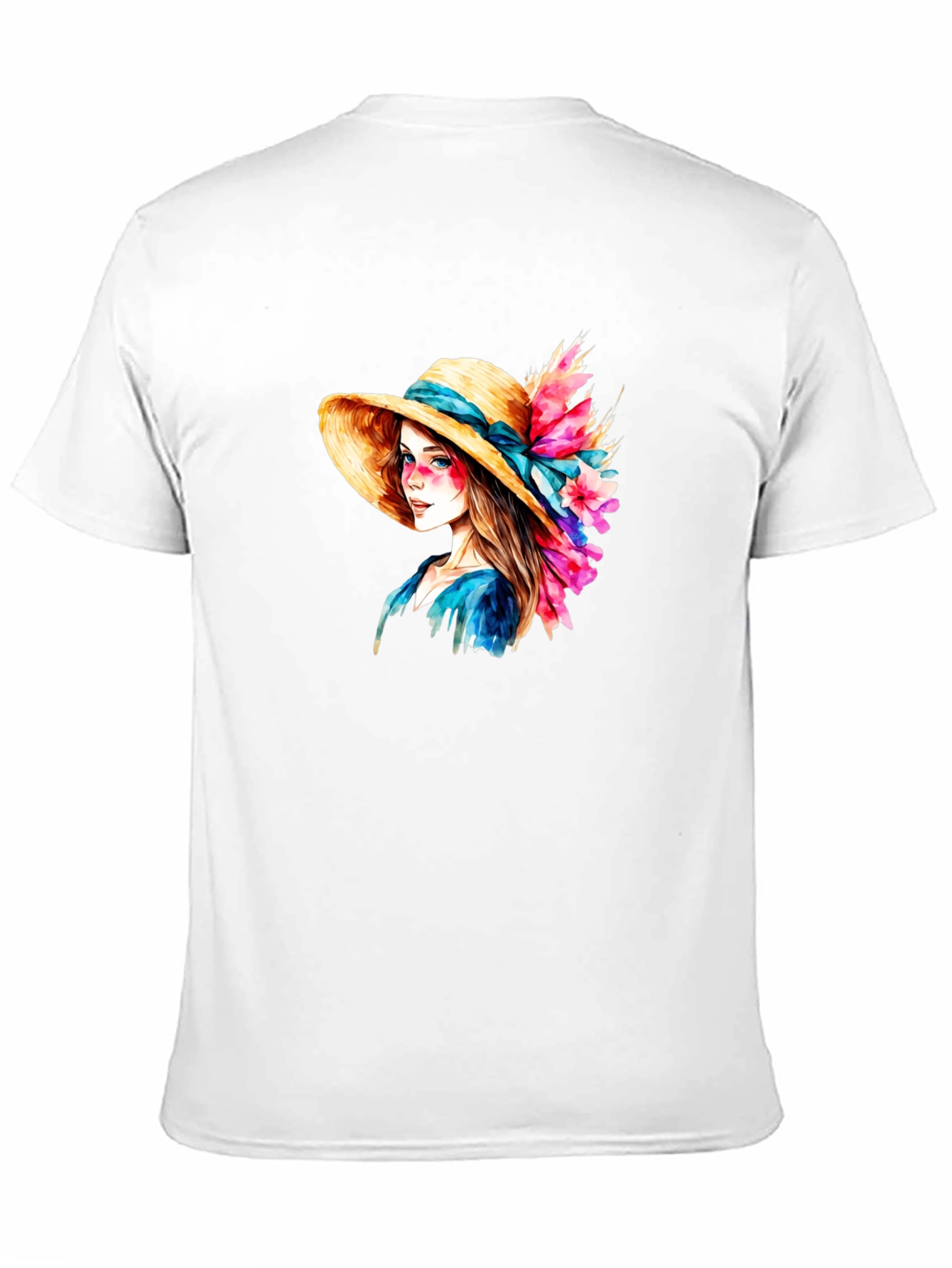 Floral Hat Lady Graphic Tee - Artistic Design
