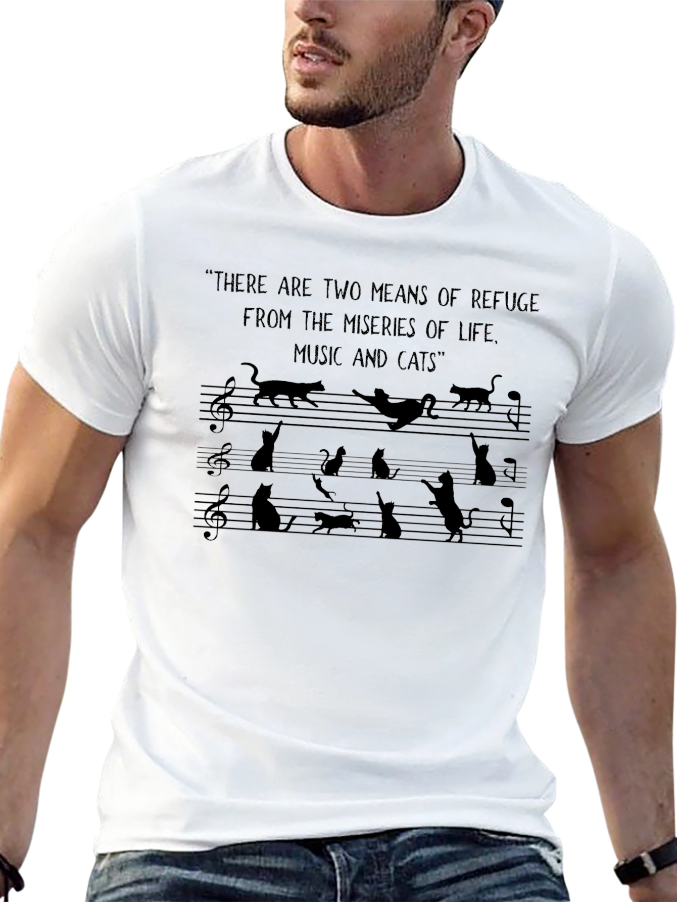 Music & Cats Black Graphic Tee