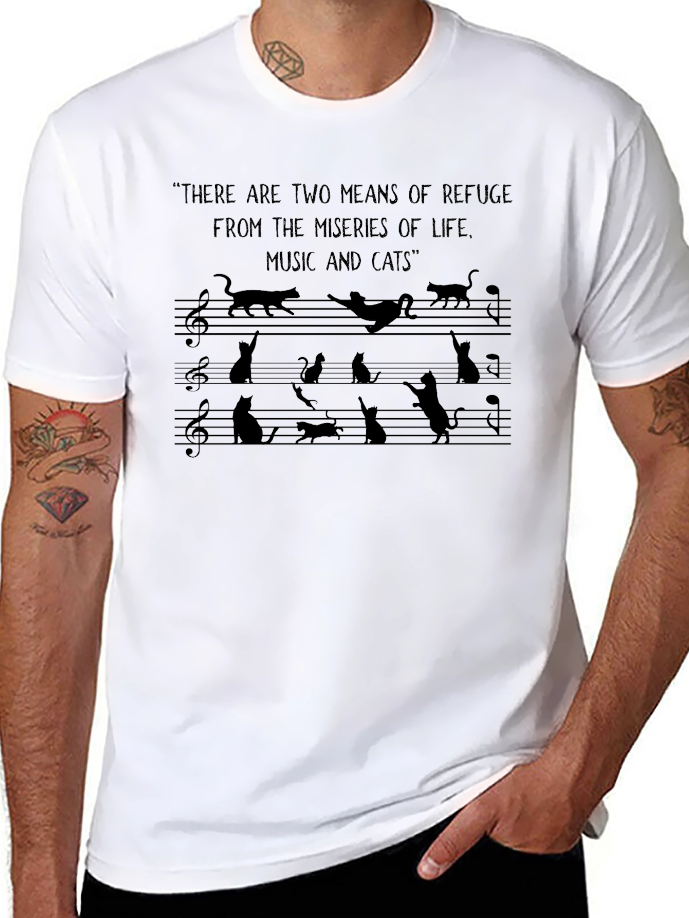 Music & Cats Black Graphic Tee