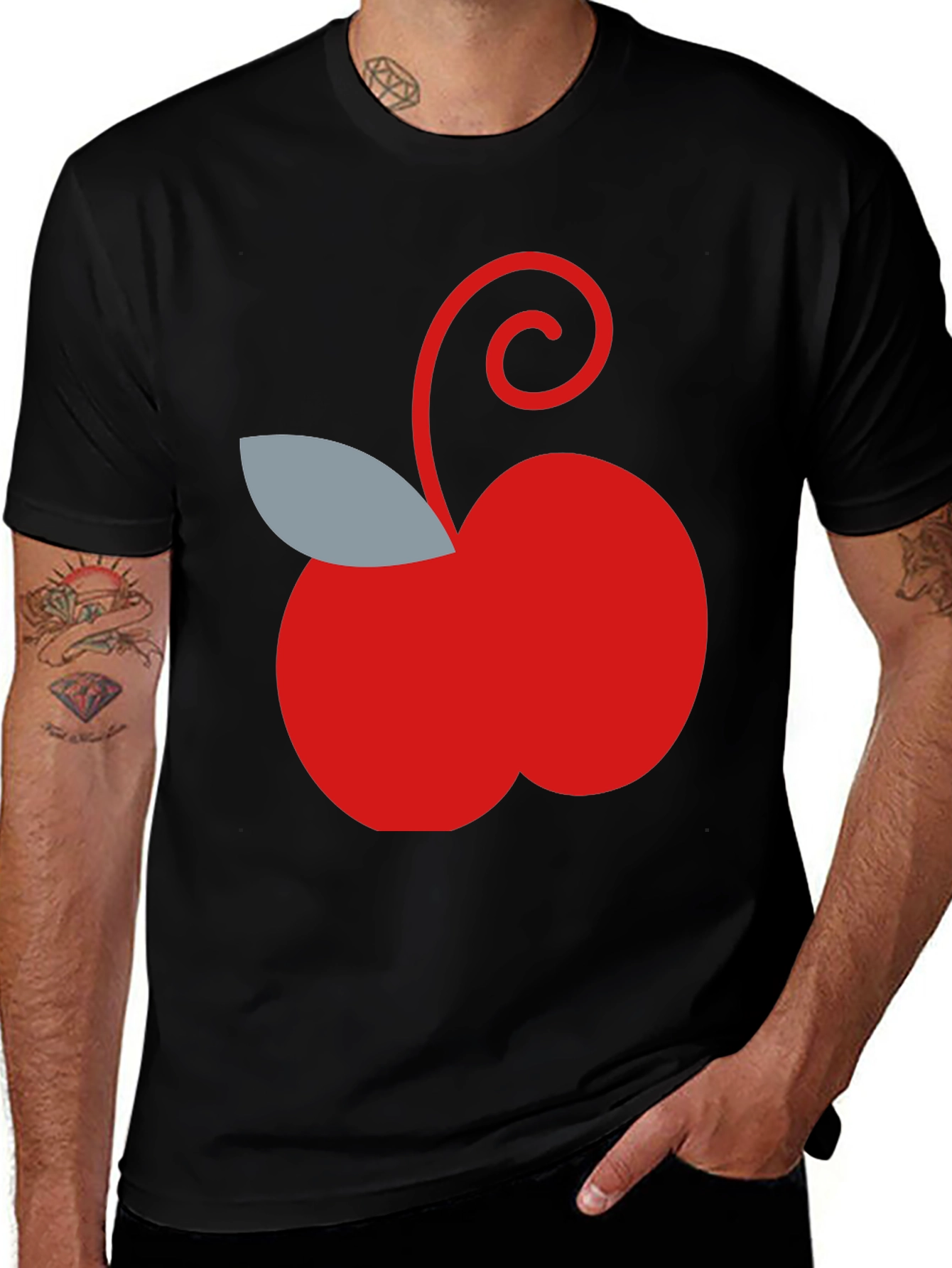 Red Apple Graphic Tee - Casual Black T-Shirt