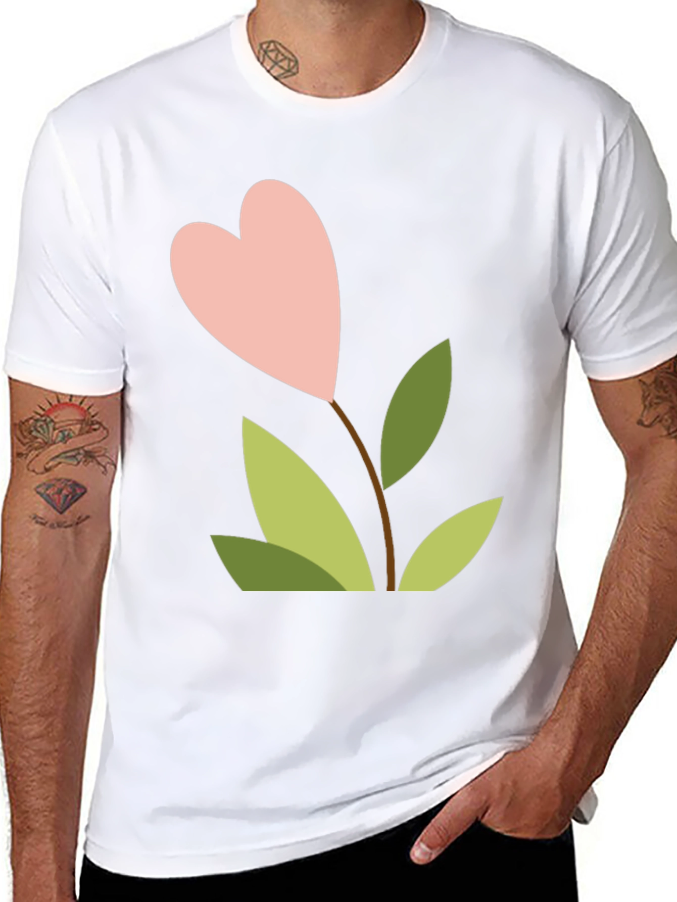 Heart Flower Graphic Tee - Black Cotton Shirt