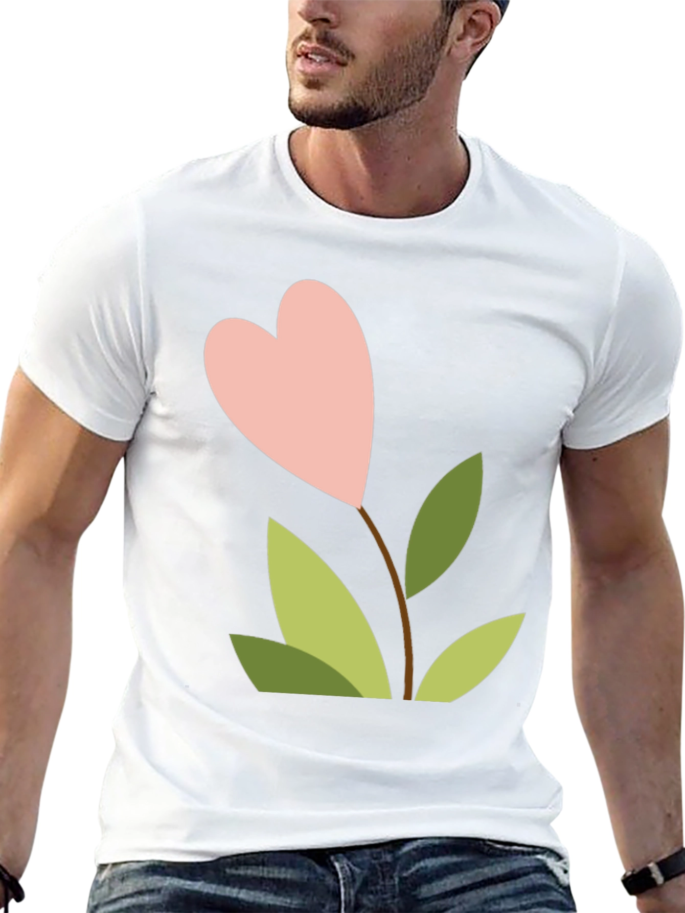 Heart Flower Graphic Tee - Black Cotton Shirt