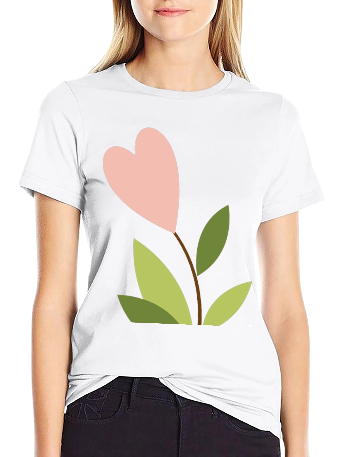 Heart Flower Graphic Tee - Black Cotton Shirt