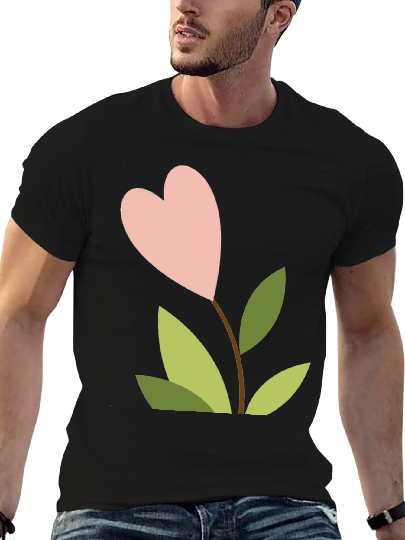 Heart Flower Graphic Tee - Black Cotton Shirt