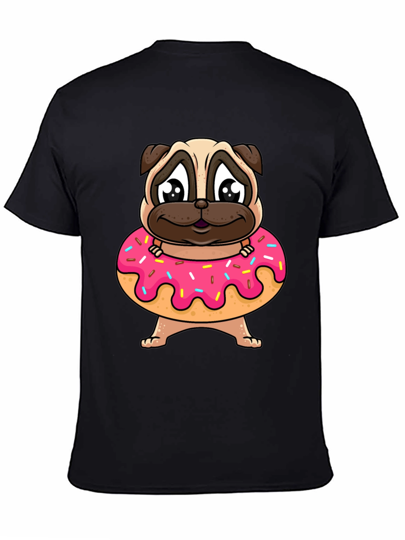Pug Donut Graphic T-Shirt - Cute Cartoon Style