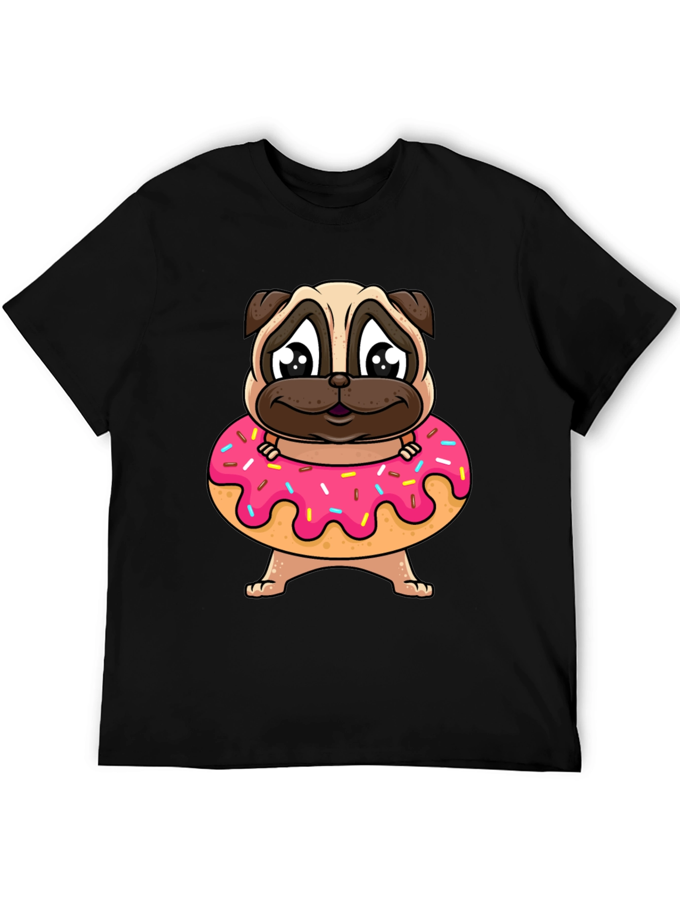 Pug Donut Graphic T-Shirt - Cute Cartoon Style