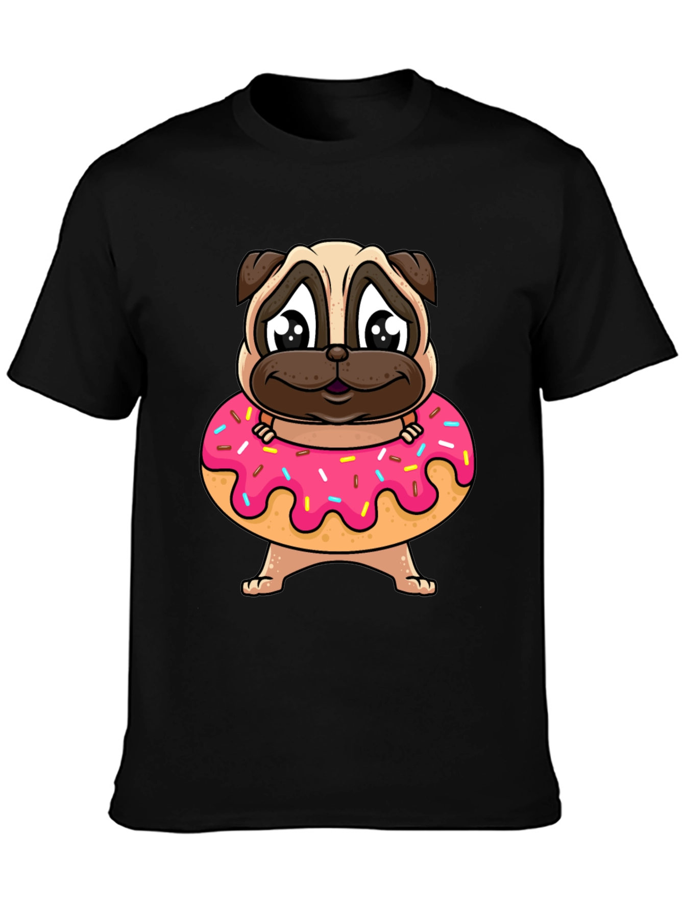 Pug Donut Graphic T-Shirt - Cute Cartoon Style
