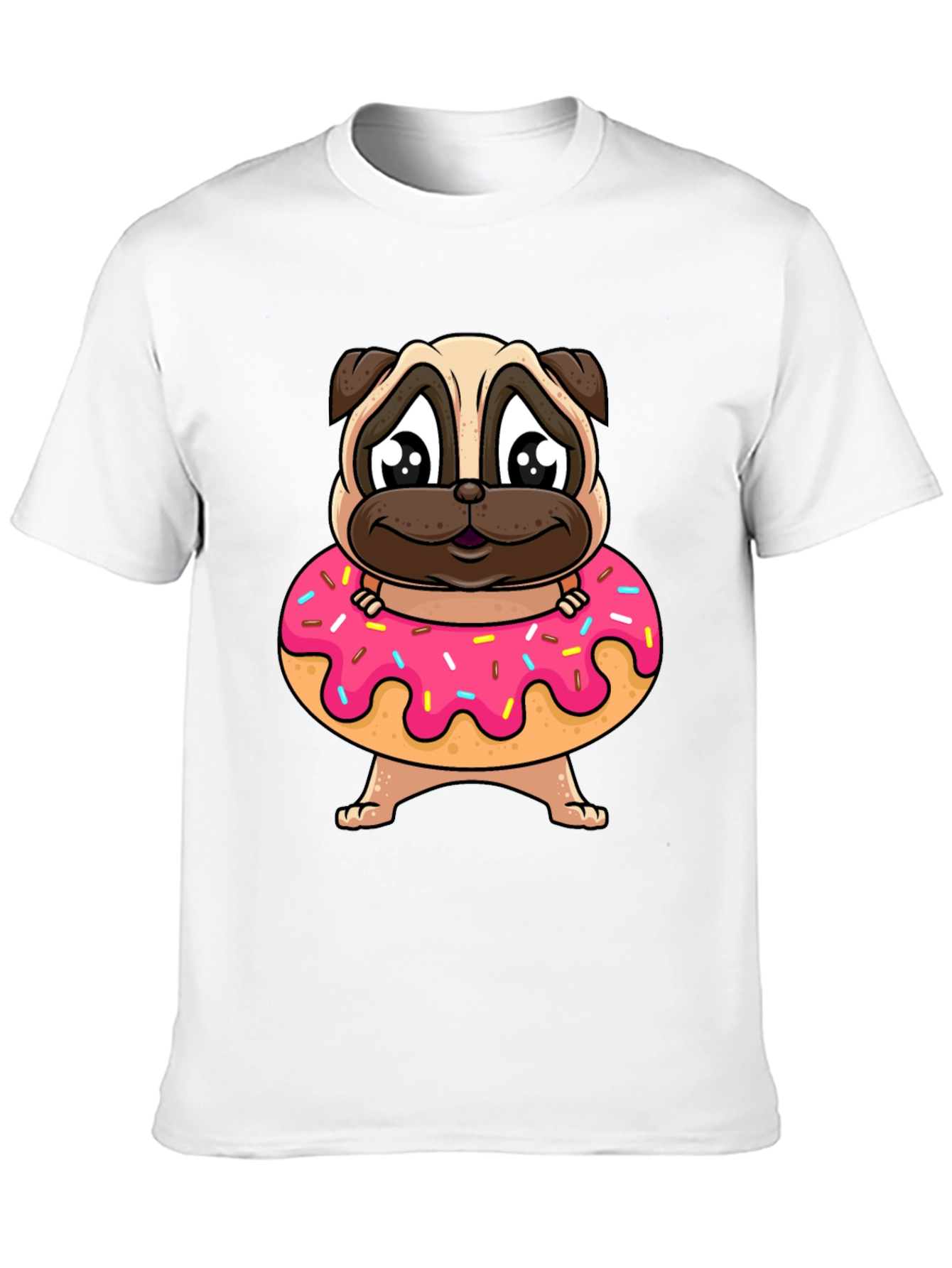 Pug Donut Graphic T-Shirt - Cute Cartoon Style