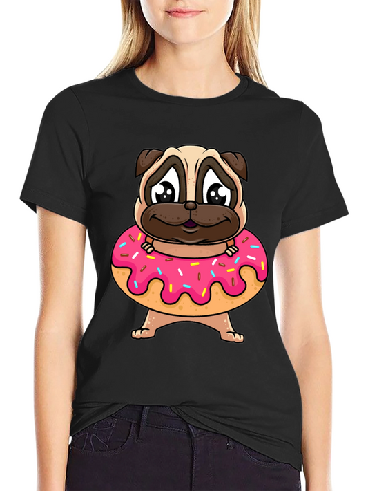 Pug Donut Graphic T-Shirt - Cute Cartoon Style