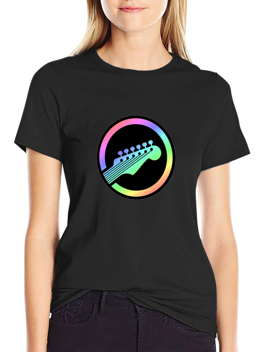 Rainbow Guitar T-Shirt - Black Graphic Tee for Music Lovers