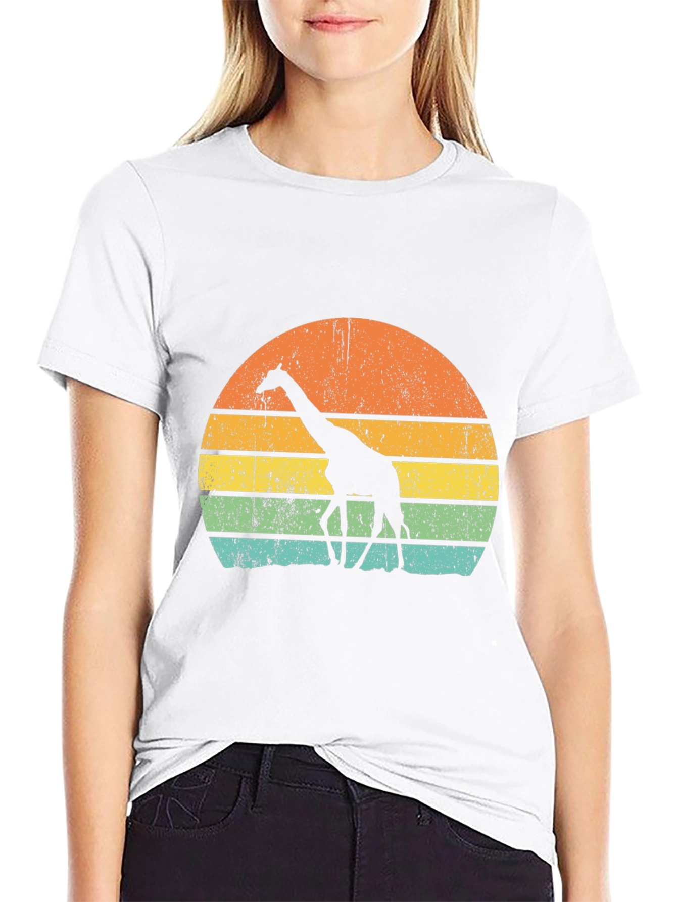 Retro Giraffe Sunset Graphic Tee - Black