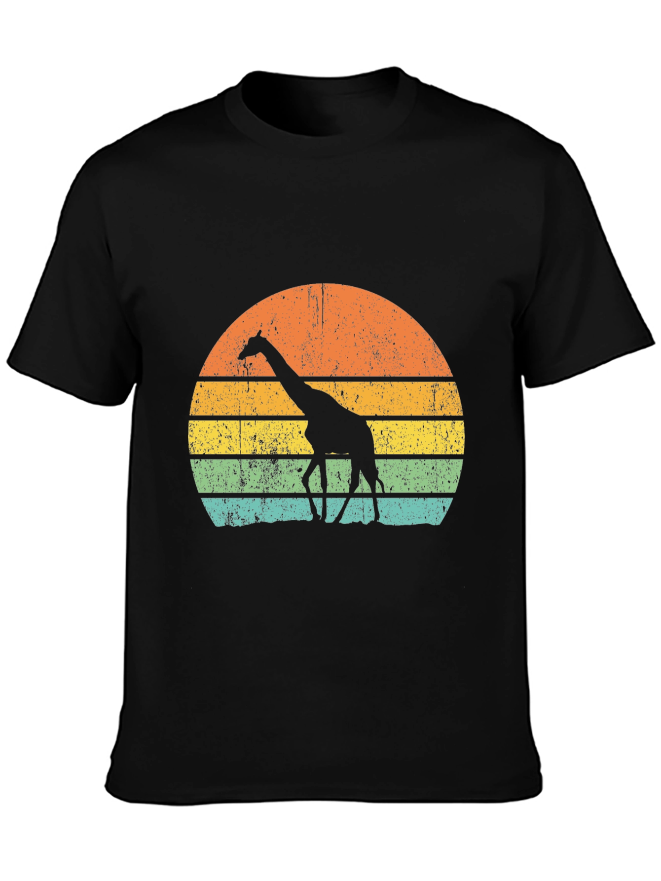 Retro Giraffe Sunset Graphic Tee - Black