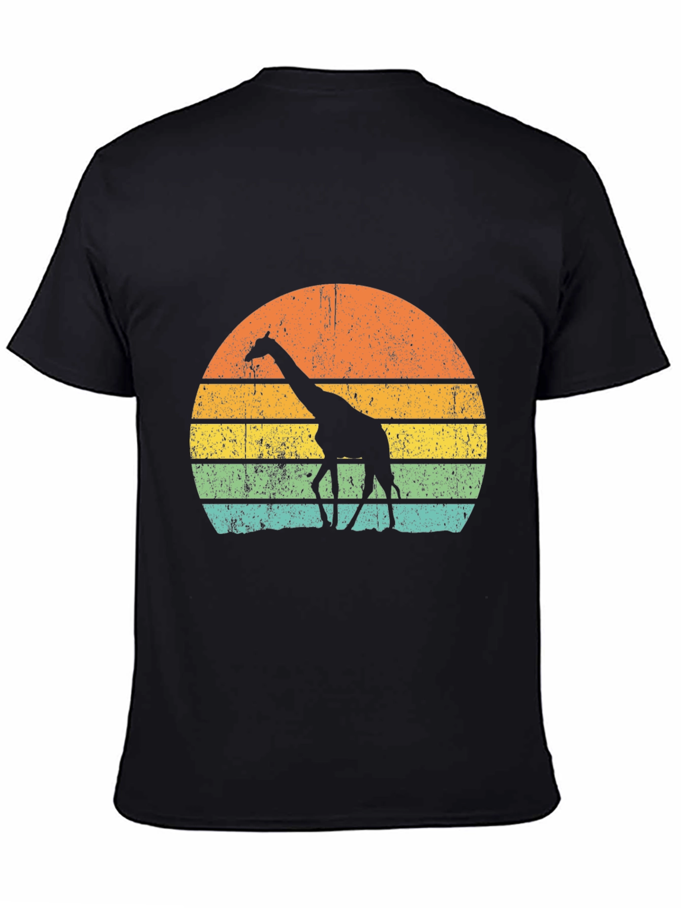 Retro Giraffe Sunset Graphic Tee - Black