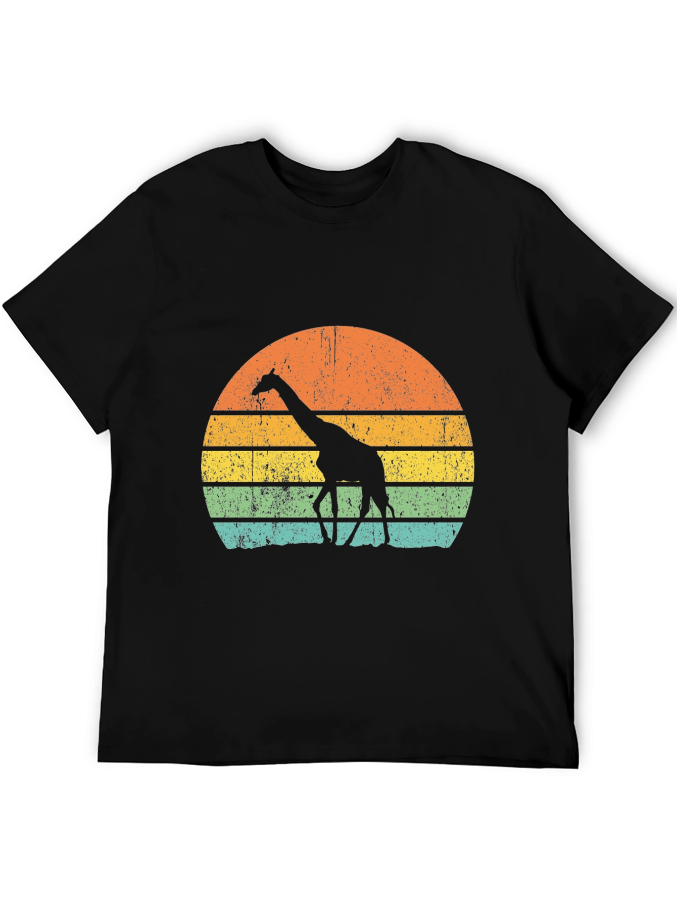 Retro Giraffe Sunset Graphic Tee - Black