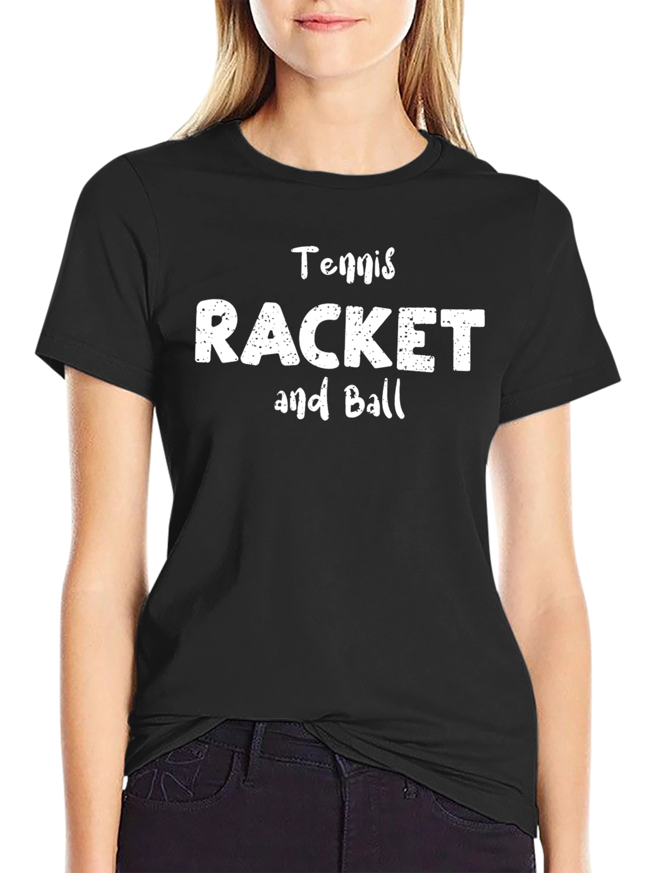 Tennis Racket and Ball Graphic Tee - Black