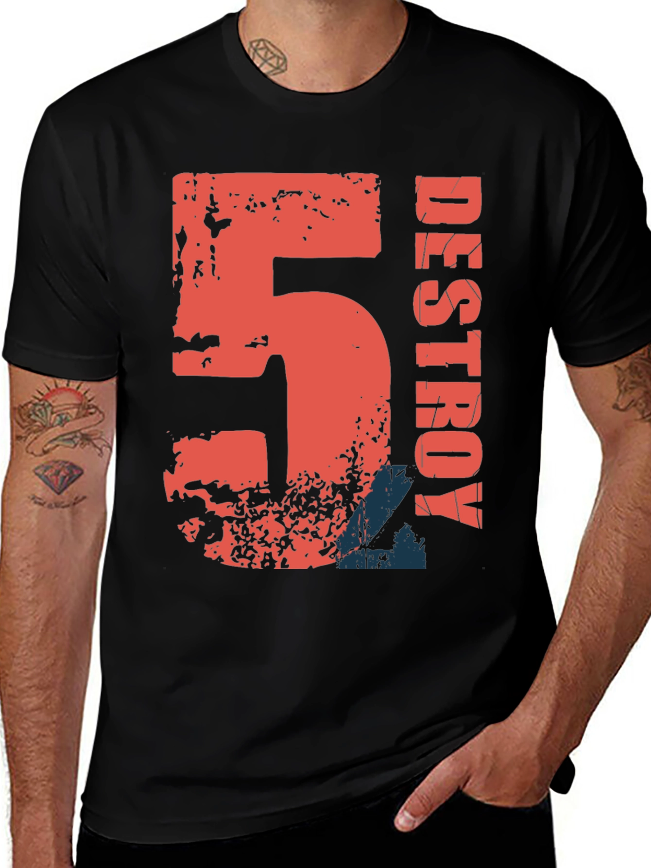 Destroy Graphic Print Black Cotton T-Shirt