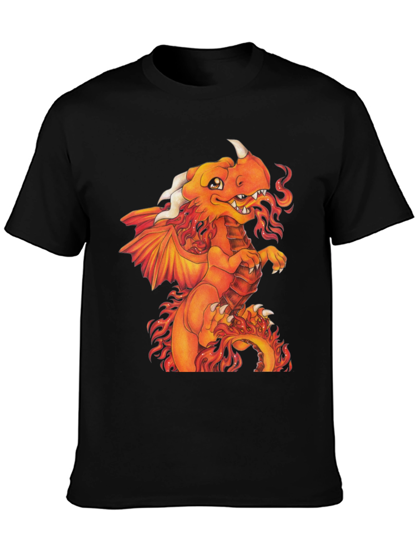 Fiery Dragon Graphic Tee - Black Cotton Shirt