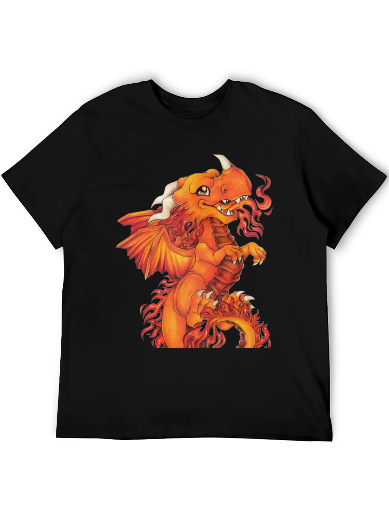 Fiery Dragon Graphic Tee - Black Cotton Shirt