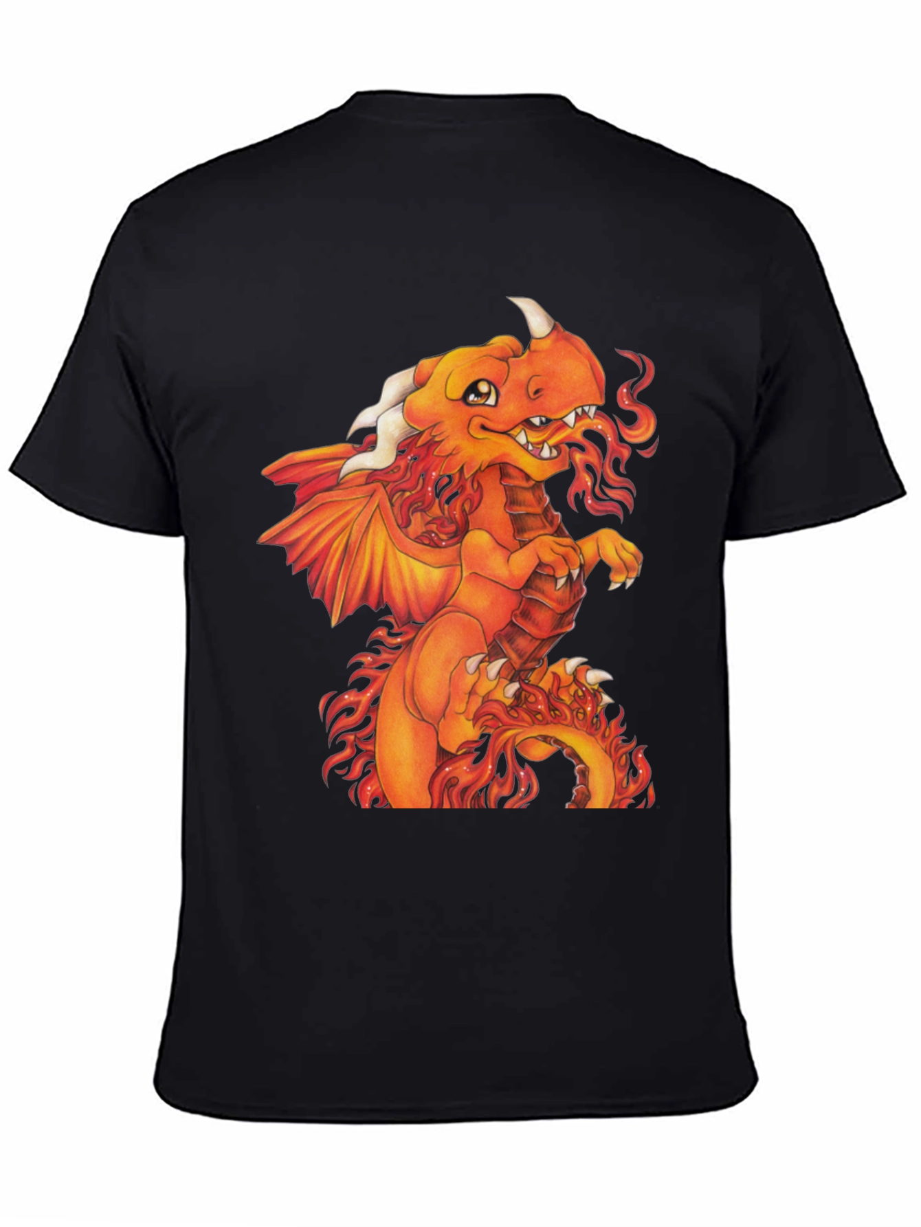 Fiery Dragon Graphic Tee - Black Cotton Shirt